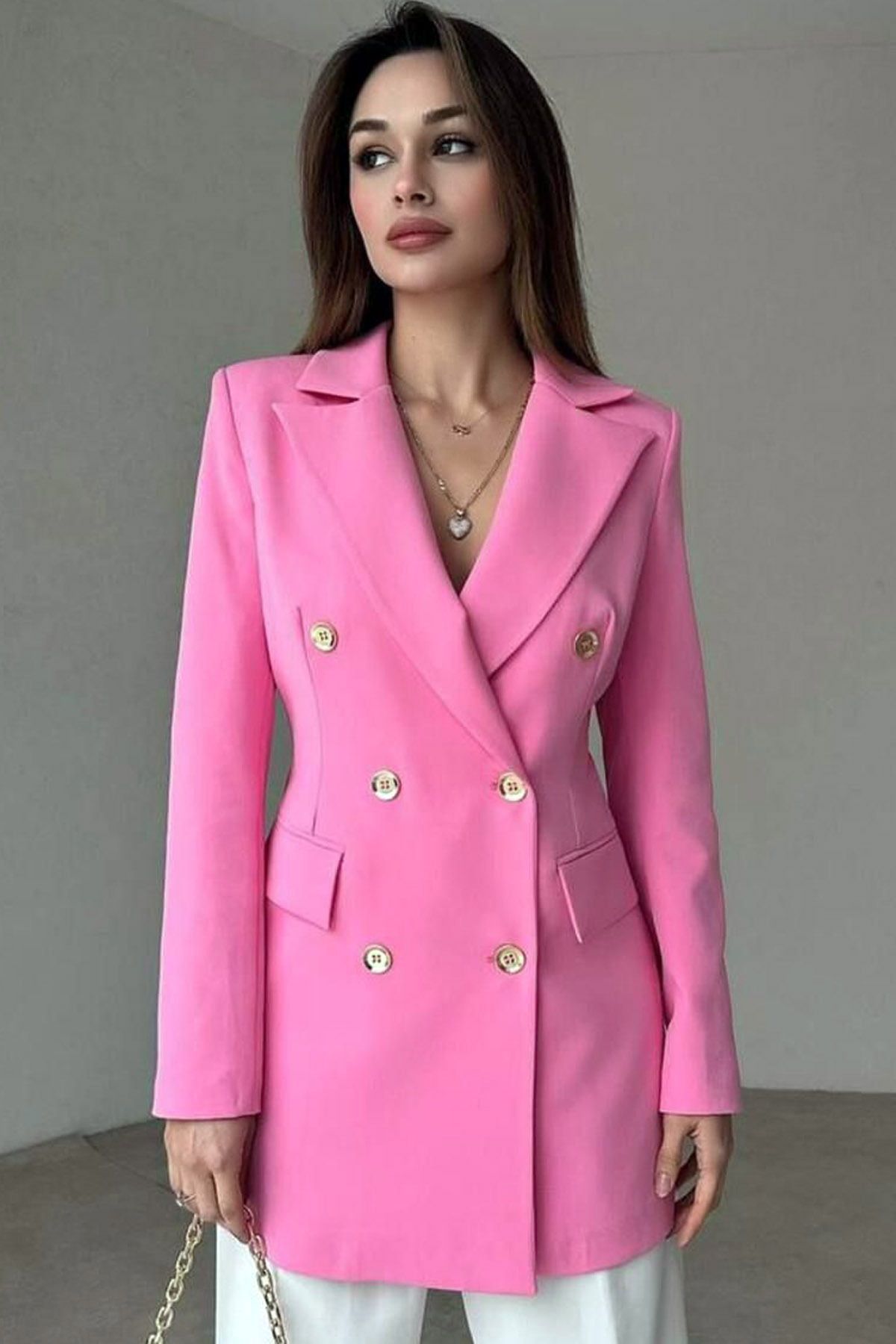 Ottawe Regular Fit Bel Oturtma Uzun Kol Cepli Düğme Detay Astarlı Vatkalı Çentikli Yaka Blazer Casual Ceket