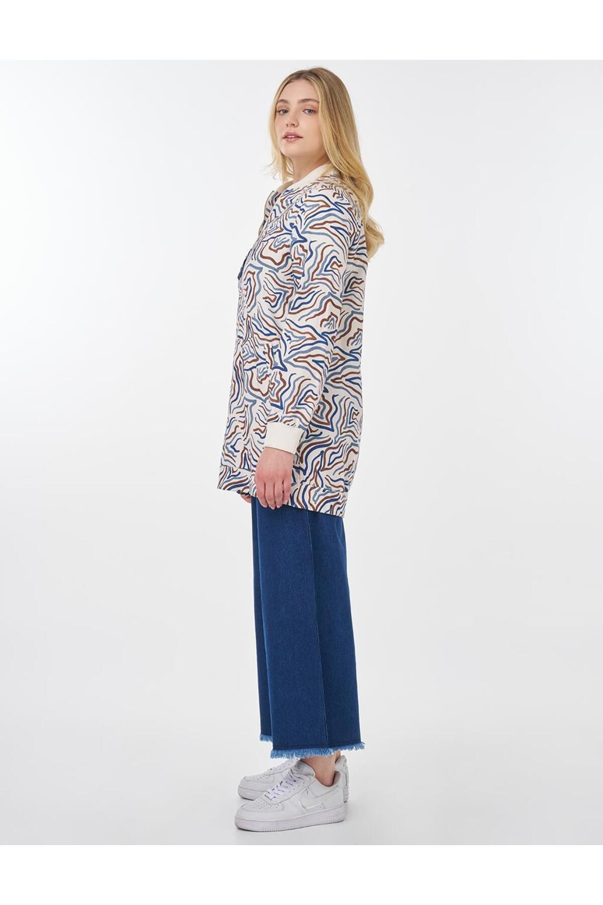 Kayra-Abstract Pattern College Collar Jacket Ecru 4