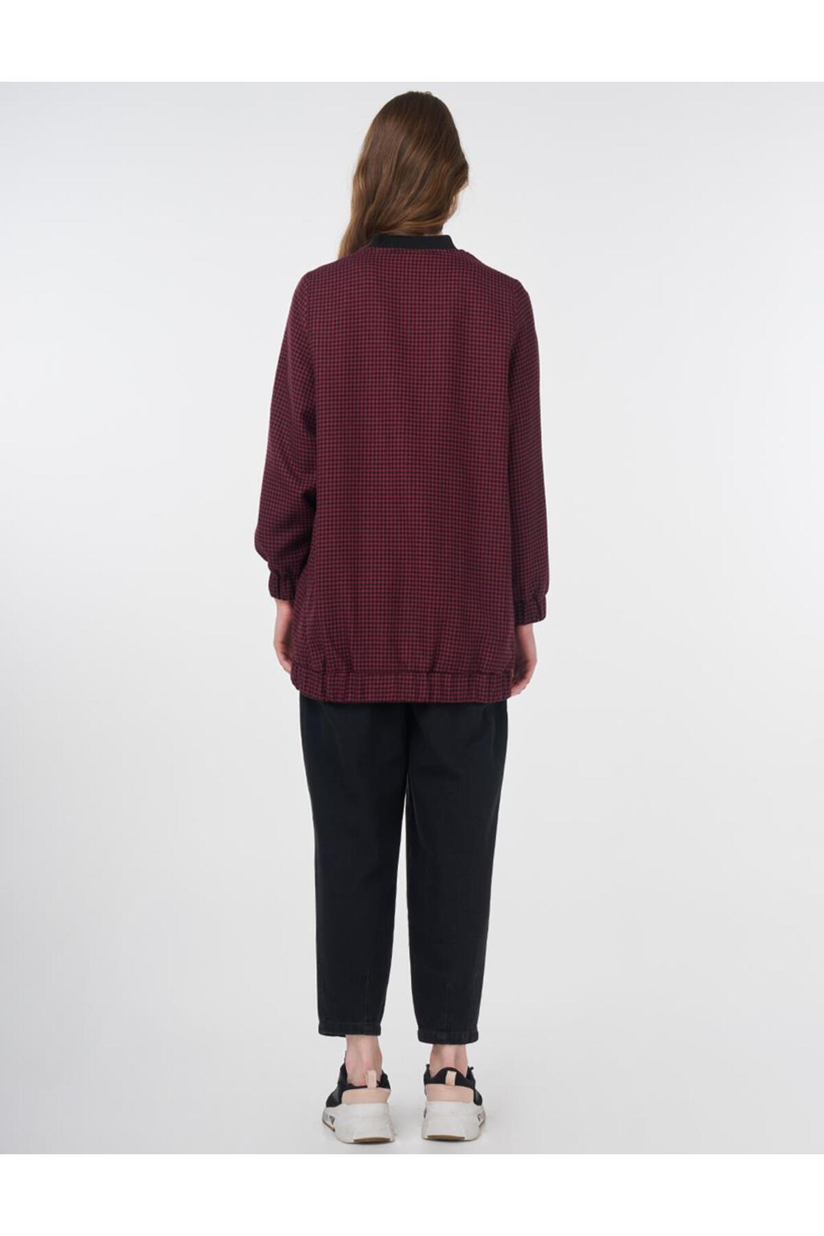 KYR-Houndstooth Pattern Basic Jacket Black-Claret Red 6