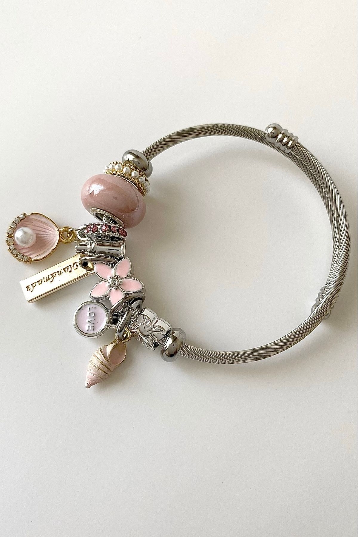 SilverStone Pembe Deniz Kabuğu Çelik Charm Bileklik
