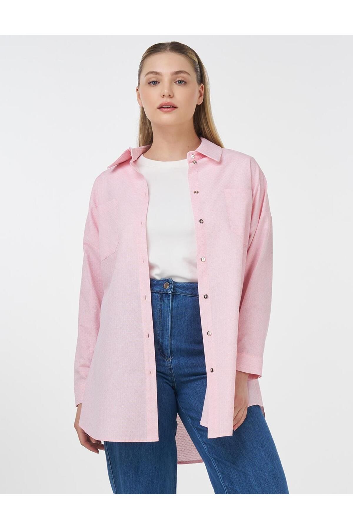 Kayra Floral Desen Pamuklu Tunik Pembe