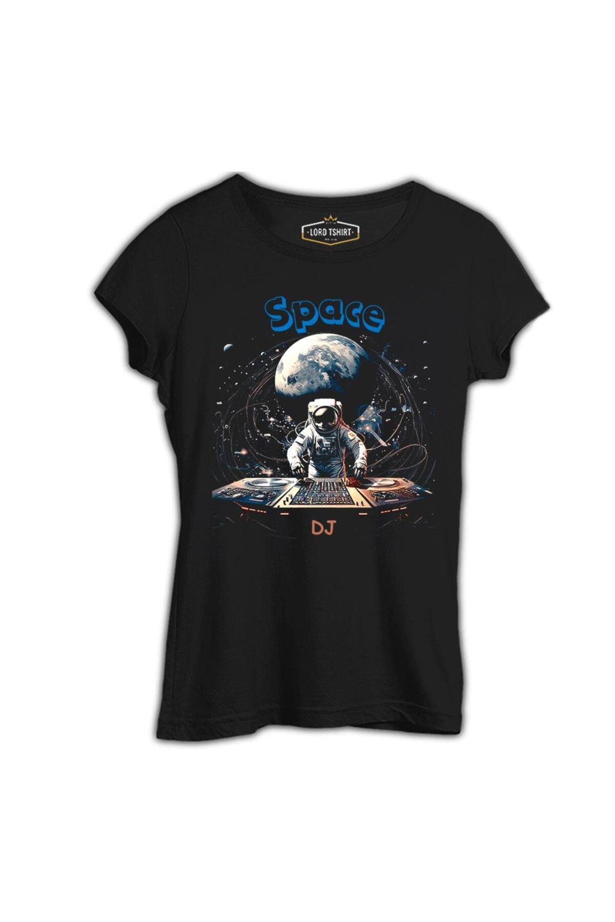 Lord T-Shirt Uzay - Astronot DJ Siyah Tshirt