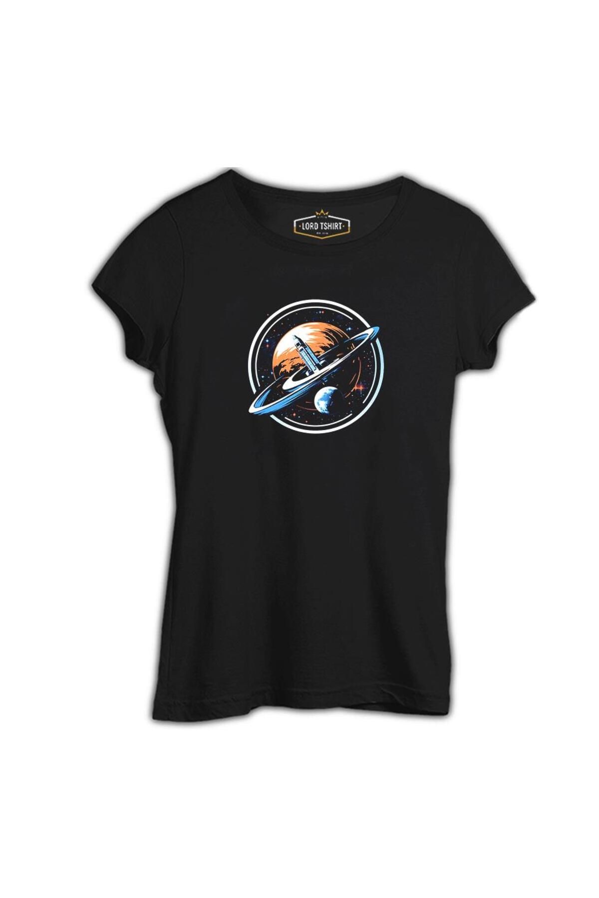 Lord T-Shirt Dünyadan Uzaya Roket Baskılı Siyah Tshirt