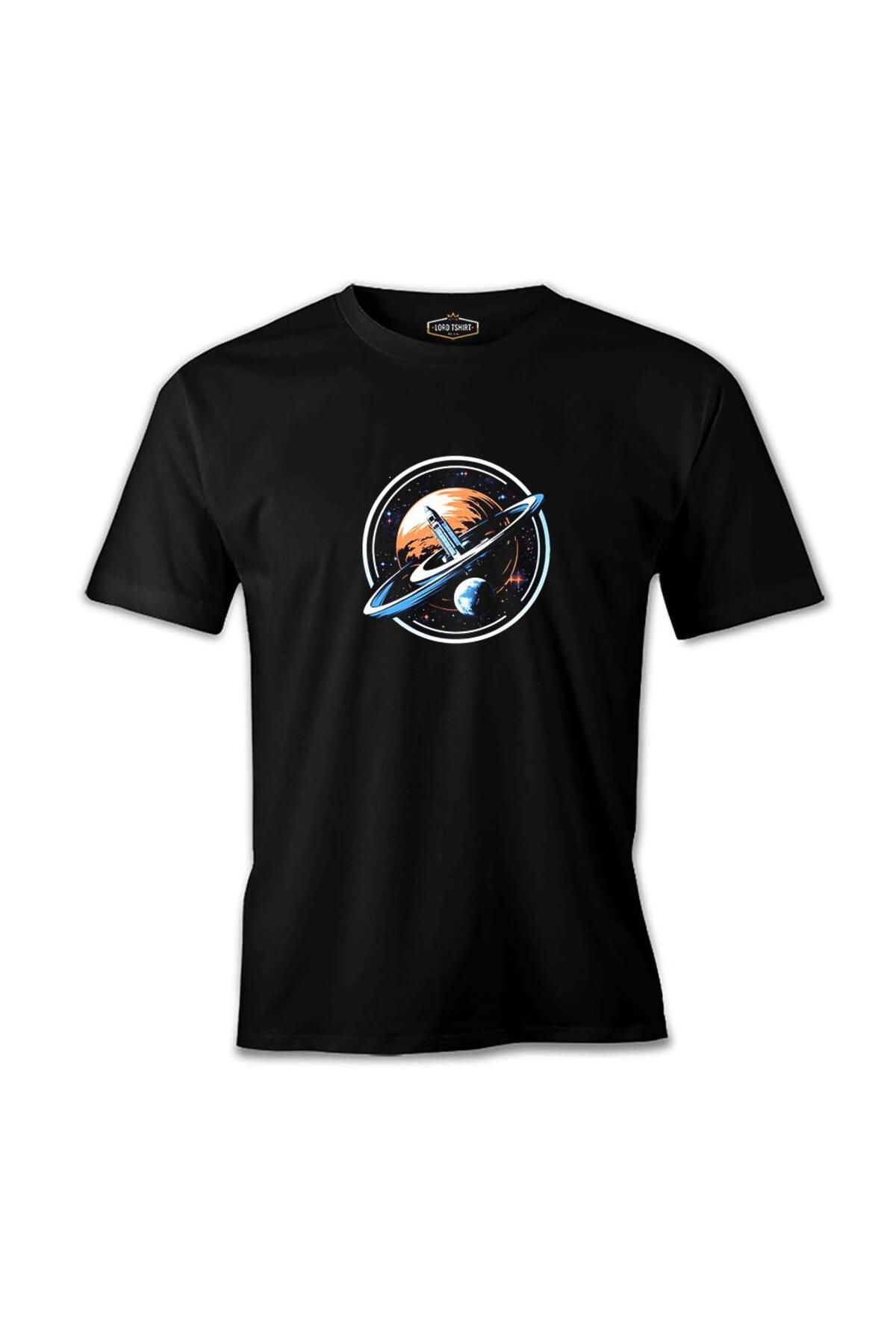 Lord T-Shirt Dünyadan Uzaya Roket Baskılı Siyah Erkek Tshirt