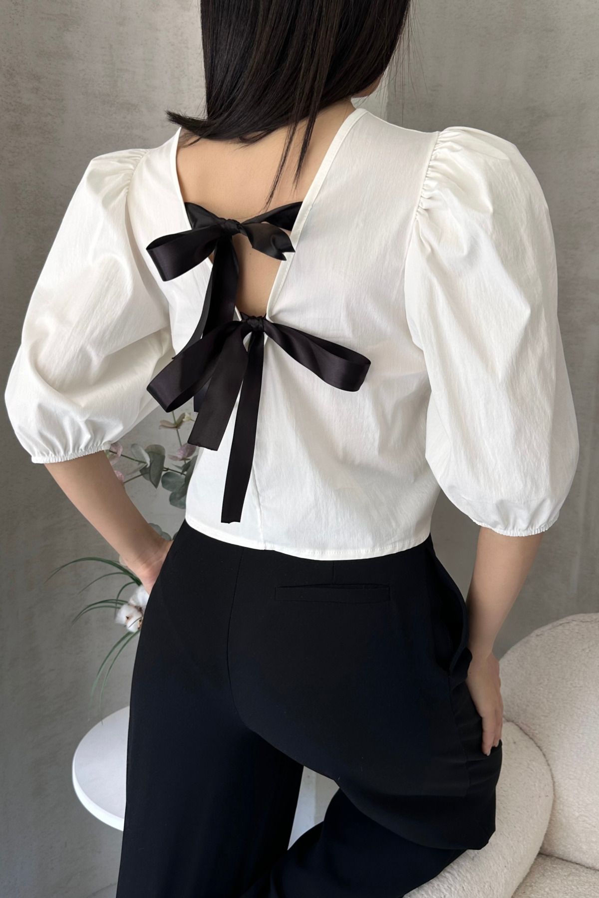 Caddebostan Moda Karpuz Kol Sırtı Fiyonk Detaylı Poplin Bluz