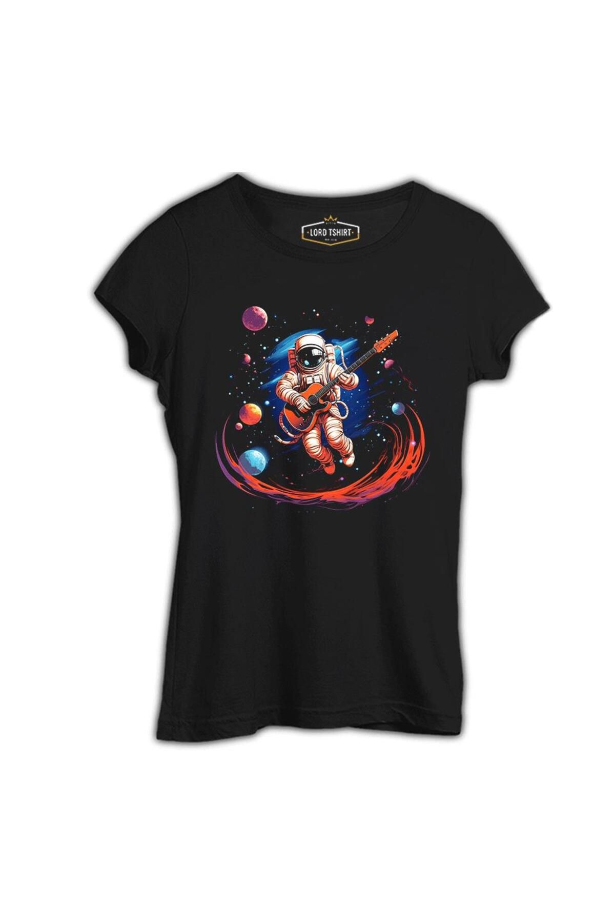 Lord T-Shirt Uzayda Gitar - Astronot Siyah Tshirt