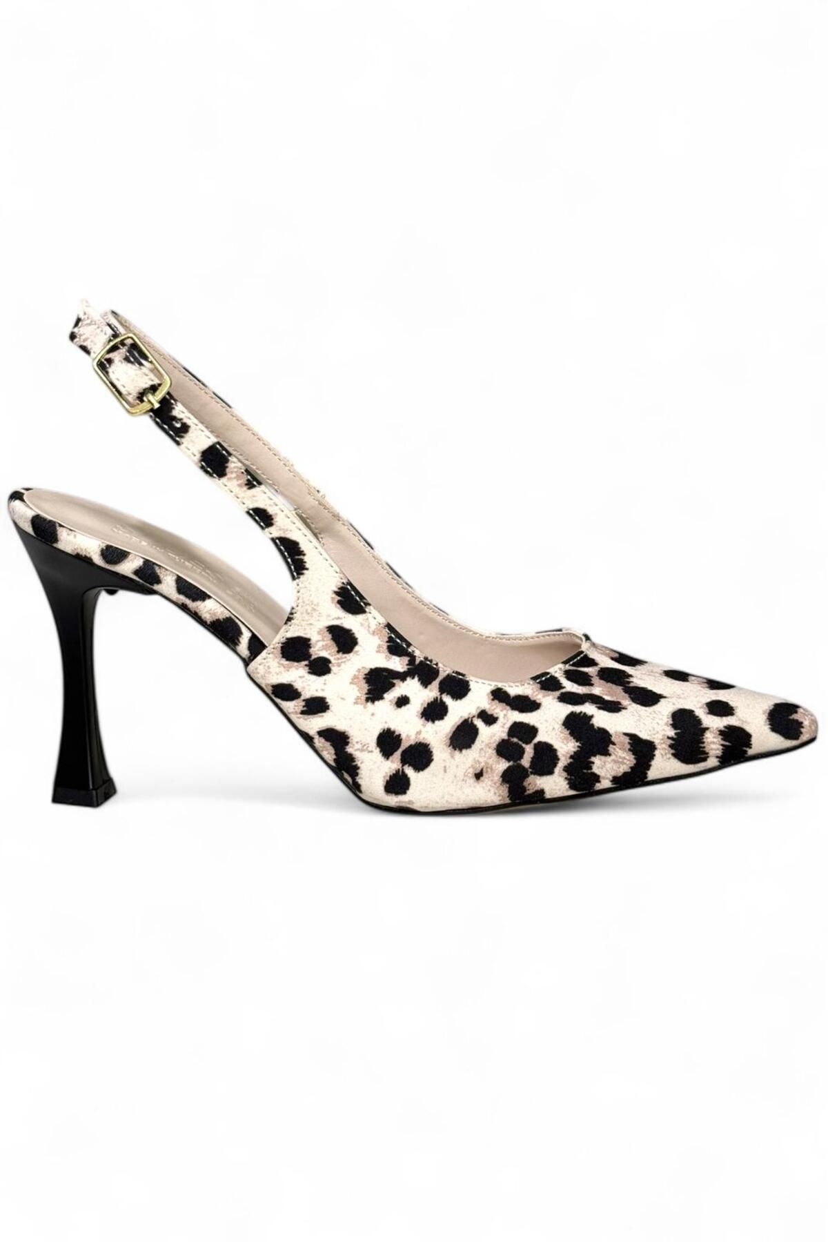 yezy shoes Kahverengi Leopar Desenli Kadın Yüksek Topuklu Stiletto