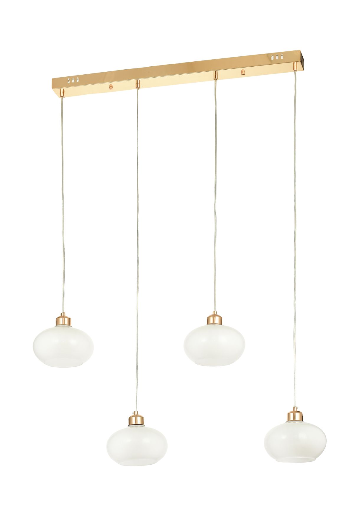 Avizemoda Vanna 4 lü Yemek Masası Üstü Beyaz Camlı Modern Sarkıt Avize - (Gold Kaplama)