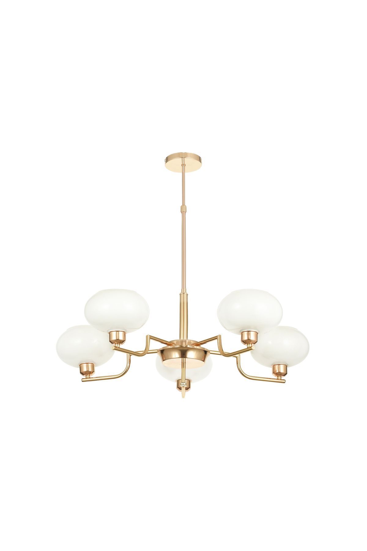 Avizemoda Vanna 5 li Beyaz Camlı Salon Oturma Odası Modern Sarkıt Avize - (Gold Kaplama)