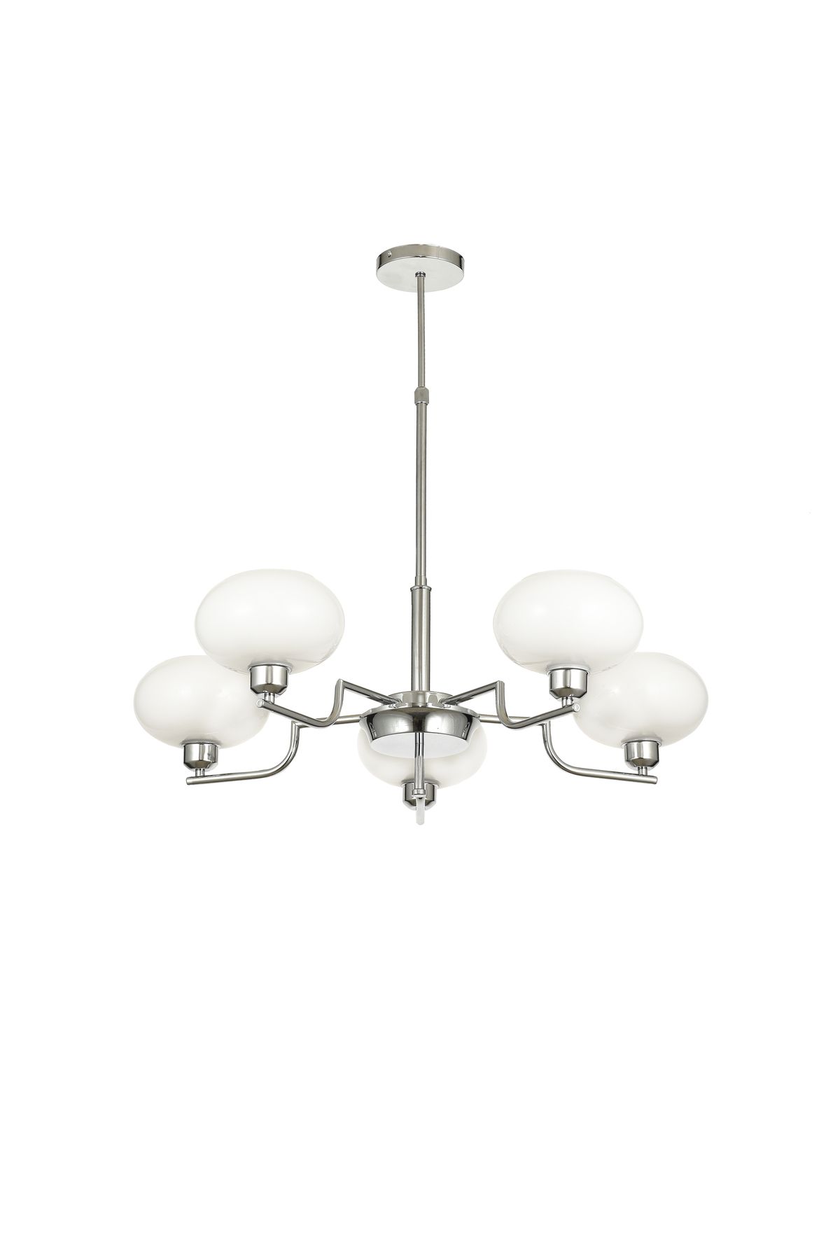 Avizemoda Vanna 5 li Beyaz Camlı Salon Oturma Odası Modern Sarkıt Avize - (Krom Kaplama)