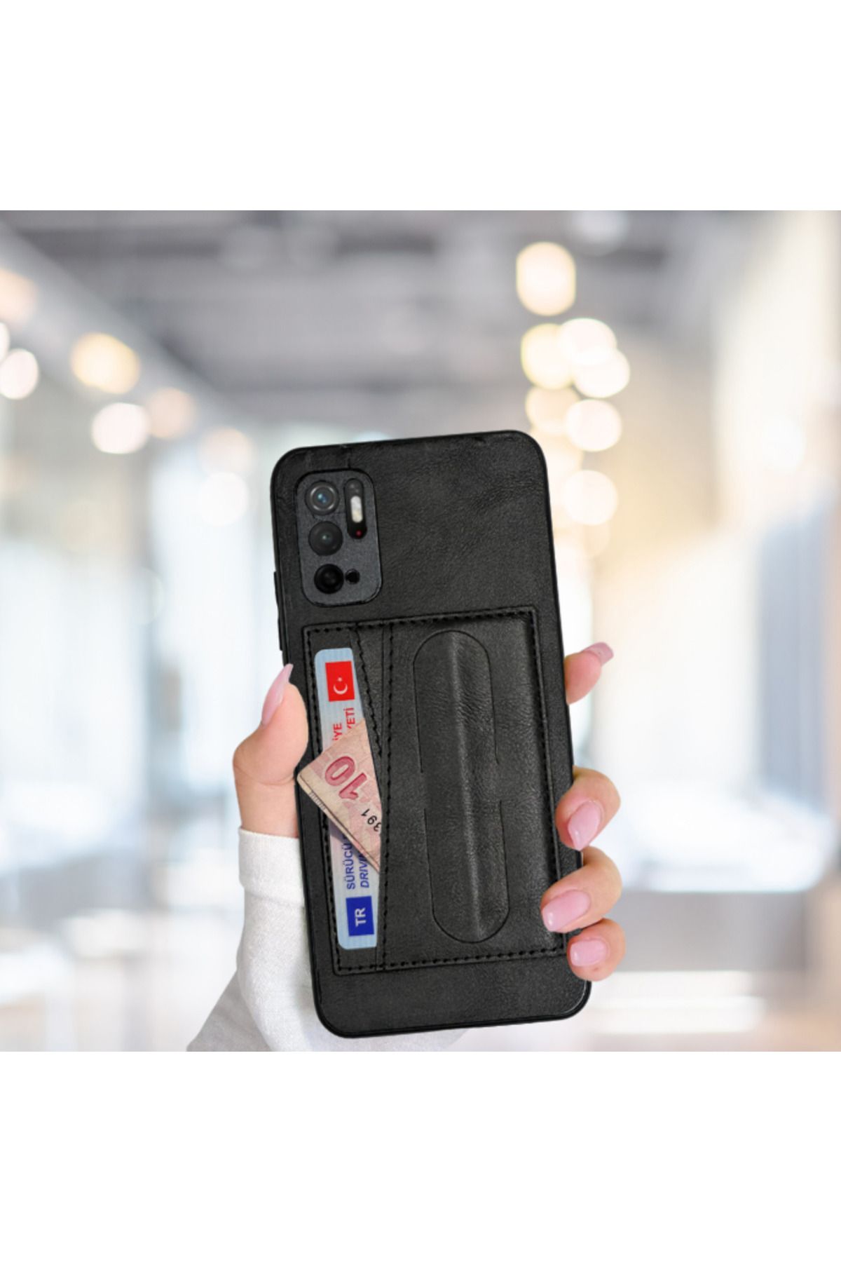 evimdeyokyok Xiaomi Redmi Note 11 Se Standlı Kartlıklı Lüx Deri Kılıf Siyah TdrTR