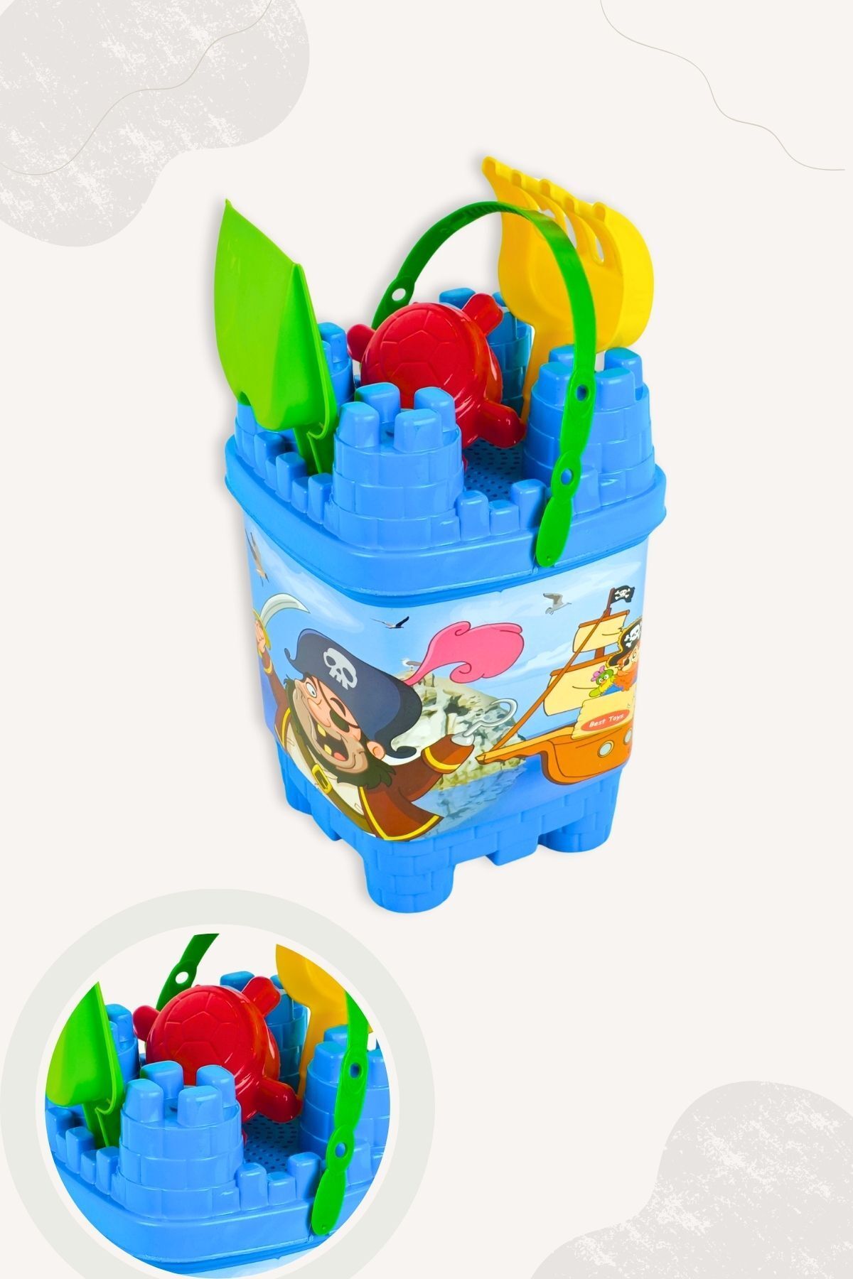 BubbyPlay Korsan Kale Kova Yaz Plaj Seti Kova, Kürek, Tırmık, 1 Kum Kalıbı