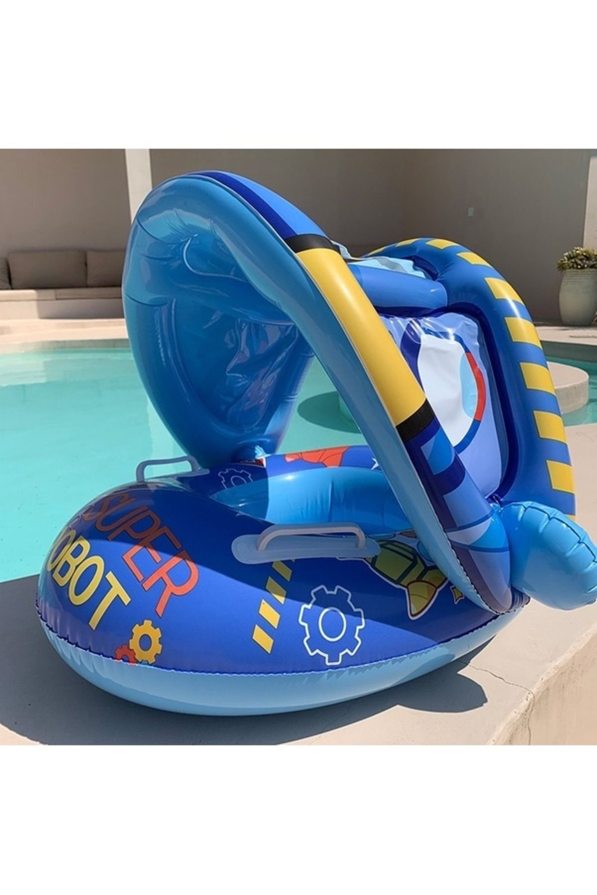 MİLKYADATOYS SUPER ROBOT BABY FLOAT BEBEK YÜZME SİMİDİ GÜNEŞLİKLİ KAPANIR AÇILIR SUPER ROBOT MAVİ