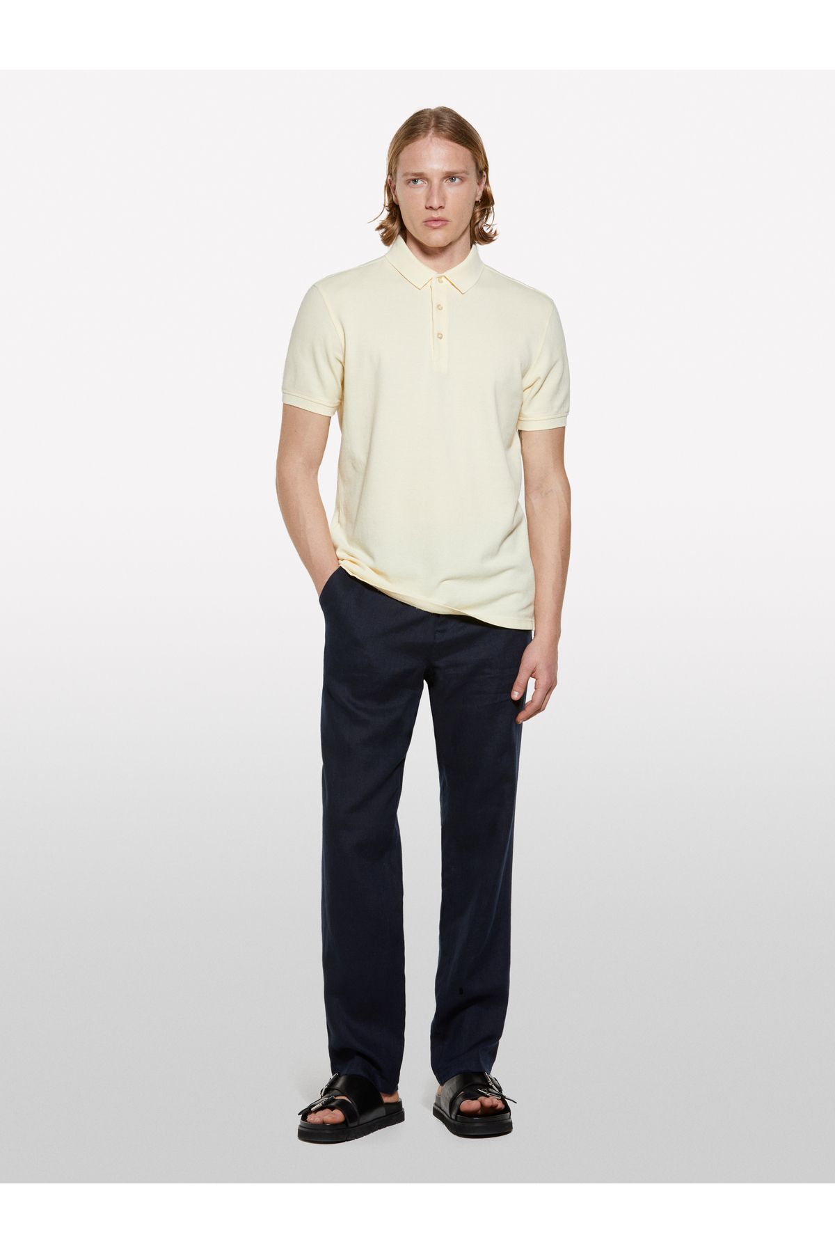 Sisley Erkek Krem %100 Pamuk Regular Fit Polo T-Shirt