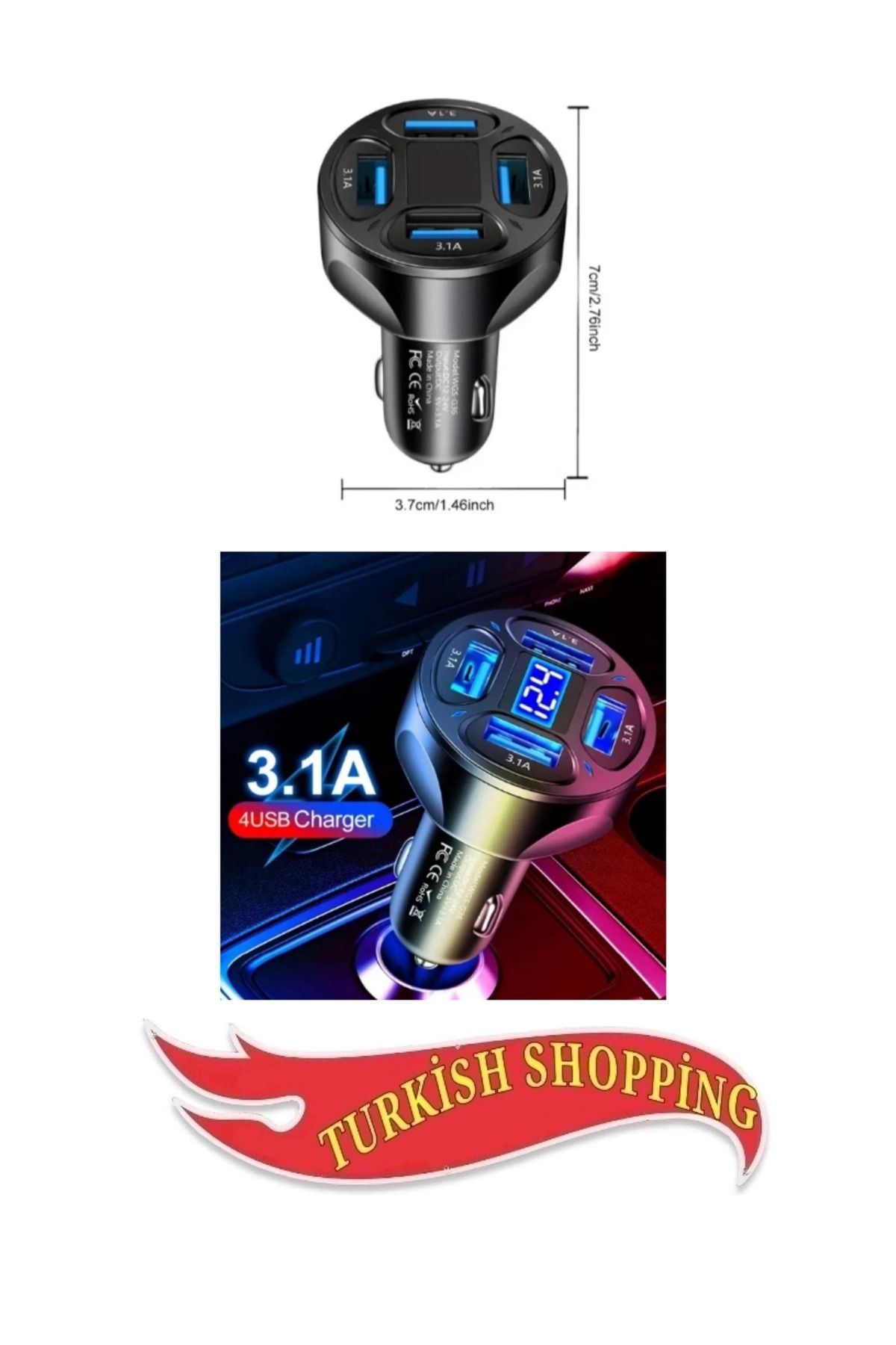 shop Hızlı Şarj 4 Port USB Araç Şarj Adaptörü Evrensel Uyumlu