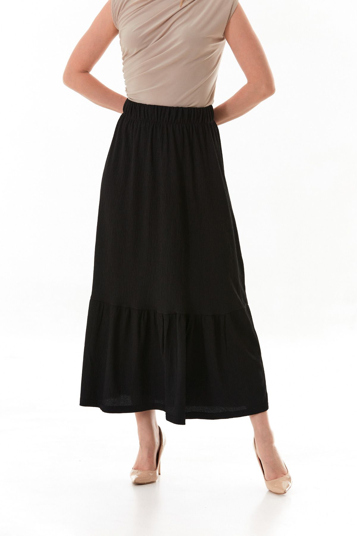 Fulla Moda-Bürümcük Fabric Elastic Waist Skirt 5