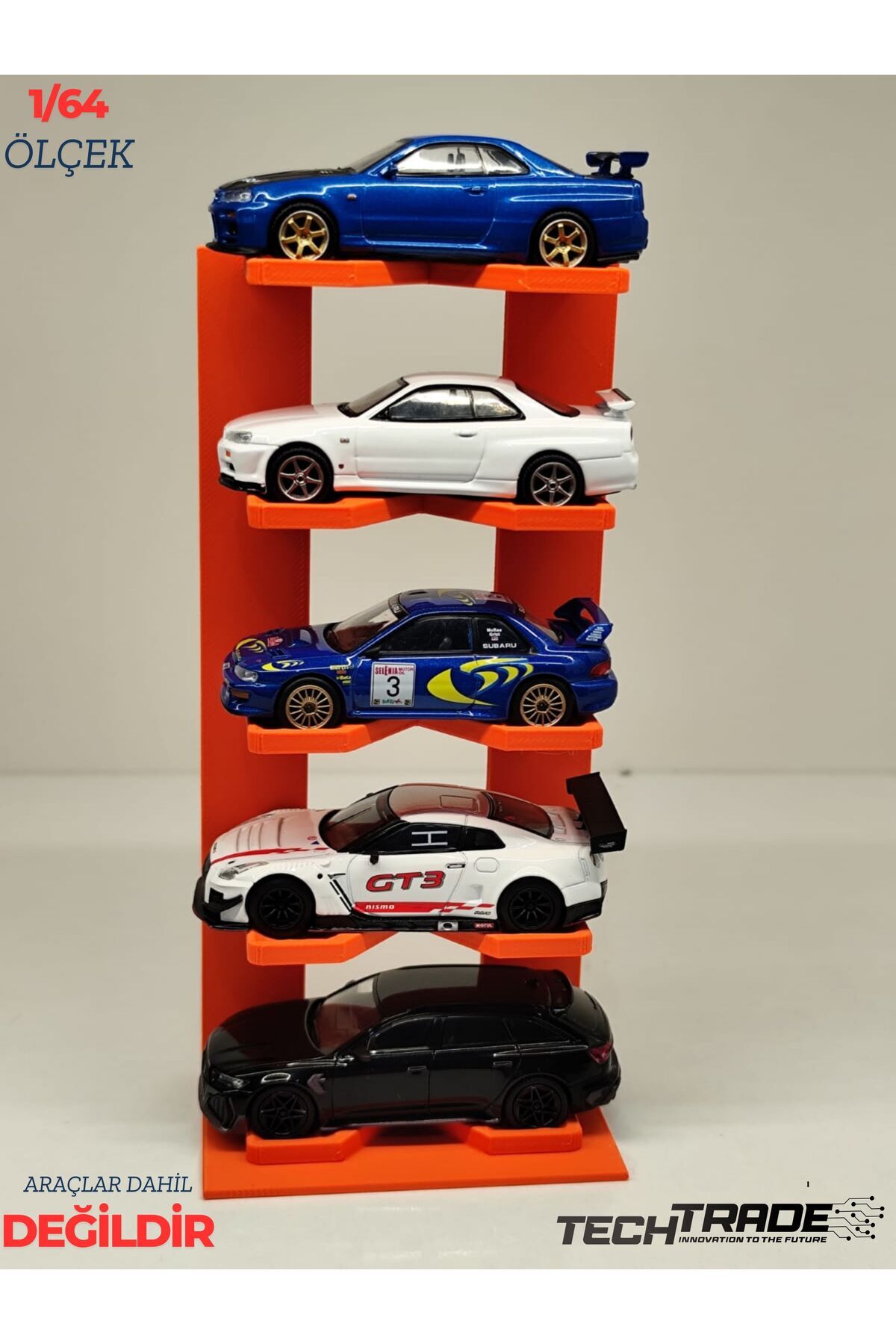 Tech Trade 1:64 Ölçek Model Araç Sergileme Standı 5 Araçlık Turuncu