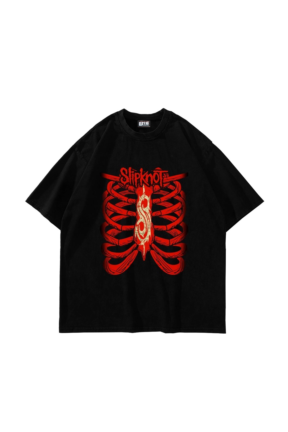Sekizbiraltı Slipknot Red Baskılı Oversize Unisex Siyah Tshirt