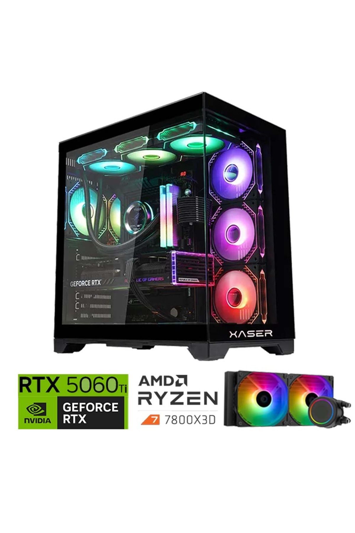 XASER Lexus x440 Ryzen 7 7800X3D 16GB DDR5 Ram 2TB M.2 NVMe SSD 8GB RTX5060 Ti Sıvı Soğutmalı Oyuncu