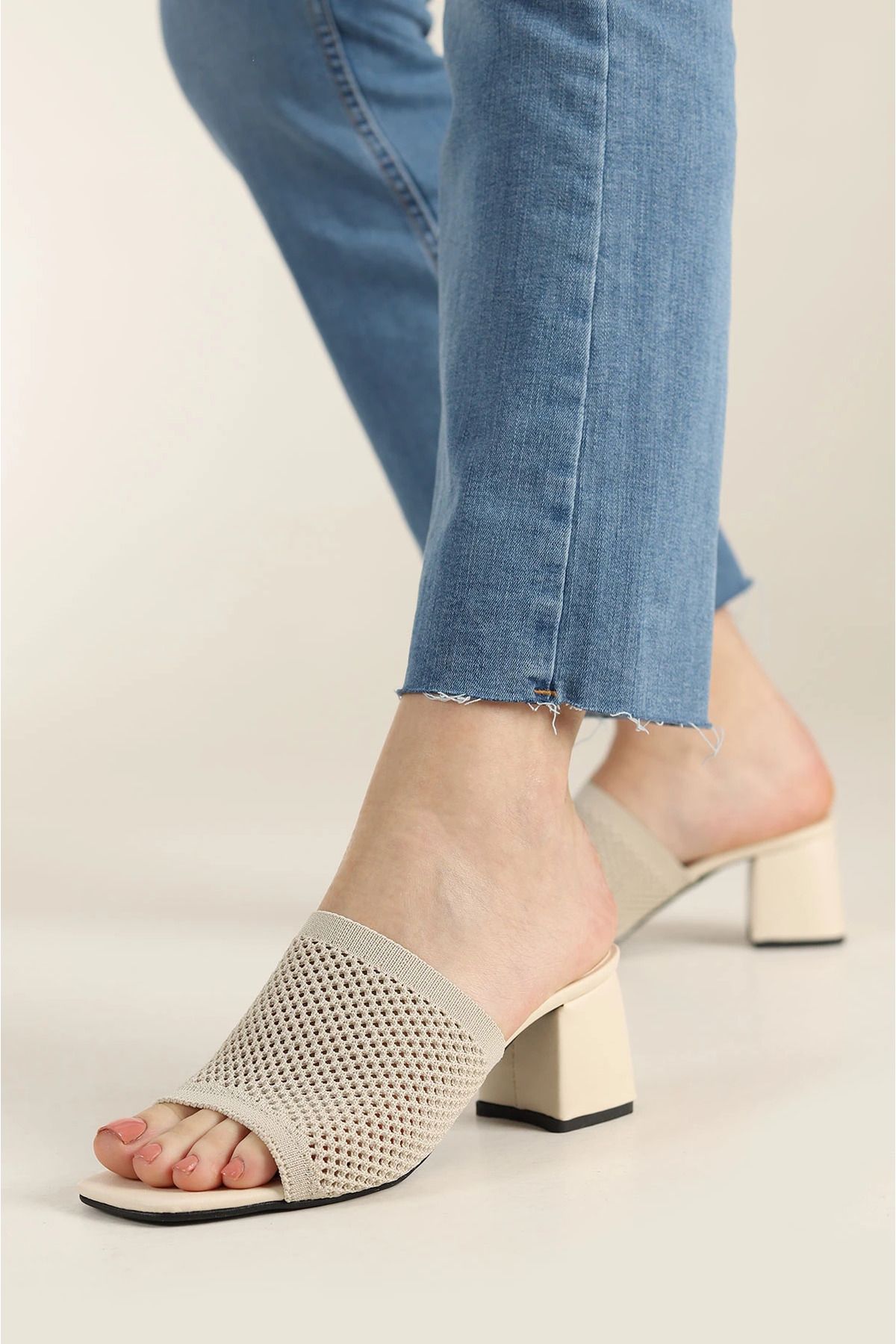 POPULARSHOP Kadın Topuklu Triko Terlik