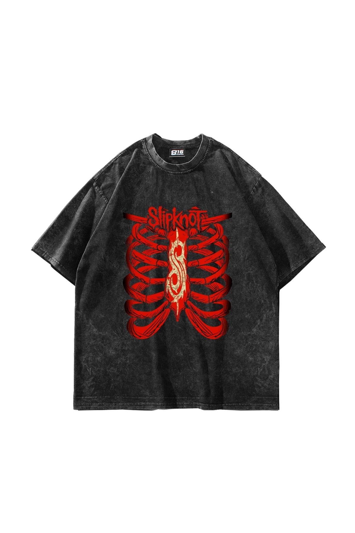 Sekizbiraltı Slipknot Red Baskılı Oversize Unisex Yıkamalı Siyah Tshirt