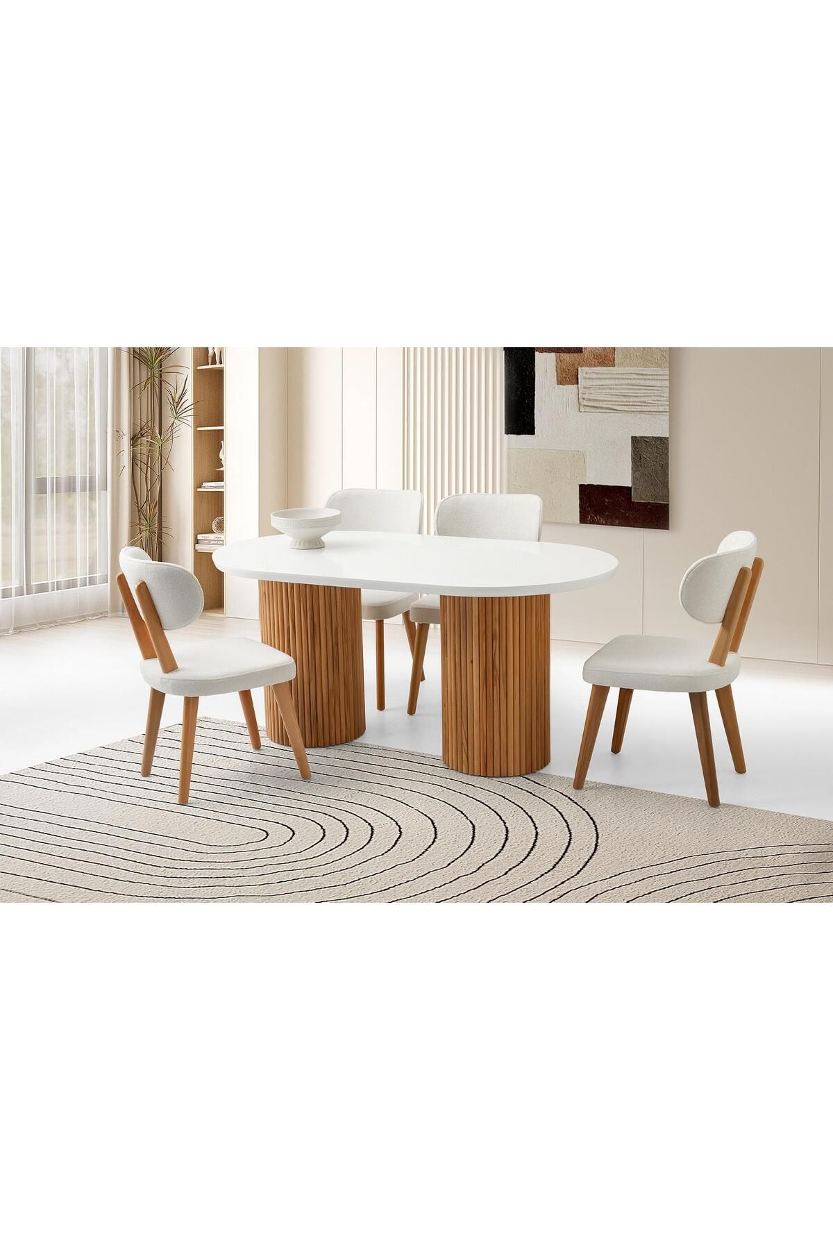 Levent Mobilya Aksesuar AZURA MASA, SİRİUS SANDALYE, BEYAZ, 160x90