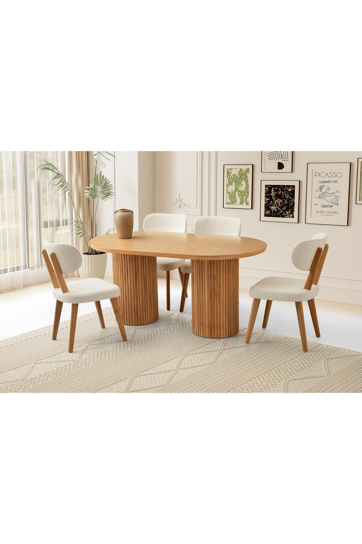Levent Mobilya Aksesuar AZURA MASA, SİRİUS SANDALYE, NATURAL, 160x90