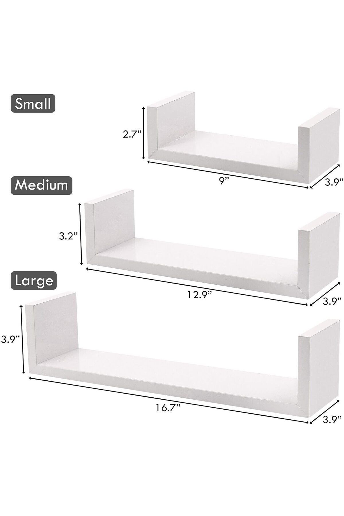 COOYA-Set of 3 U Shaped Shelves,Floating Float,Wall Mount,Display for Small Objects Collectibles Photo 3