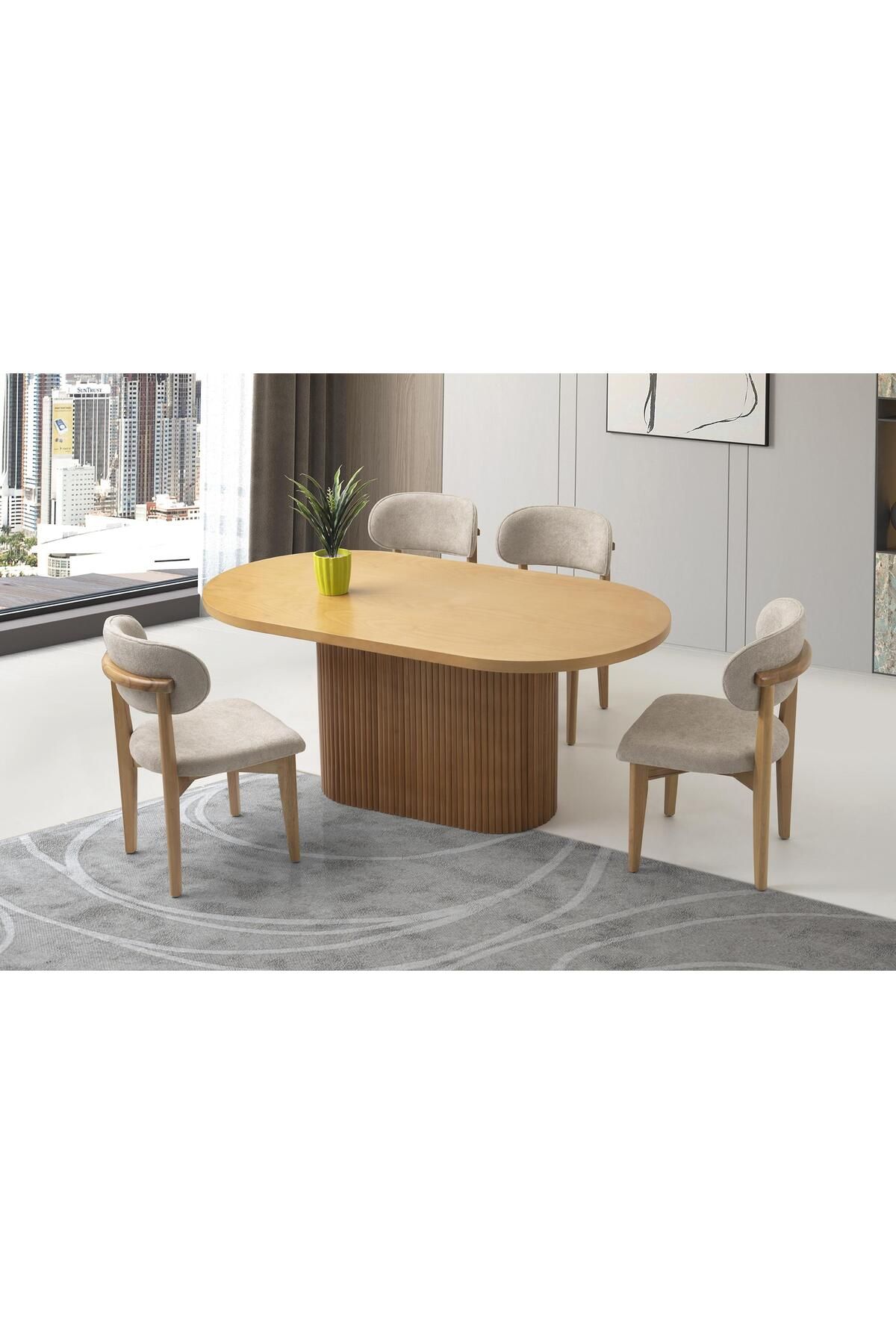 Levent Mobilya Aksesuar AZURA MASA, UMAY SANDALYE, NATURAL, 160x90