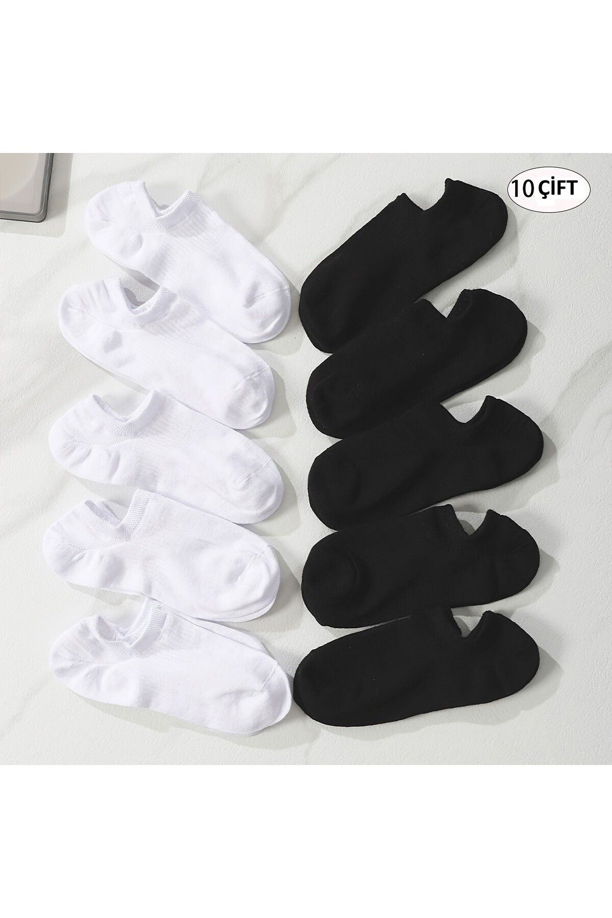 çorapmanya 10 Çift Lastikli Kaydırmaz Kadın Çok Renkli Görünmez Sneaker Çorap