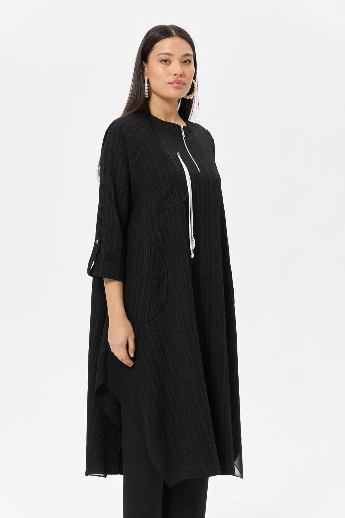 Esswaap-Tassel and Chiffon Detailed Tunic Black 4