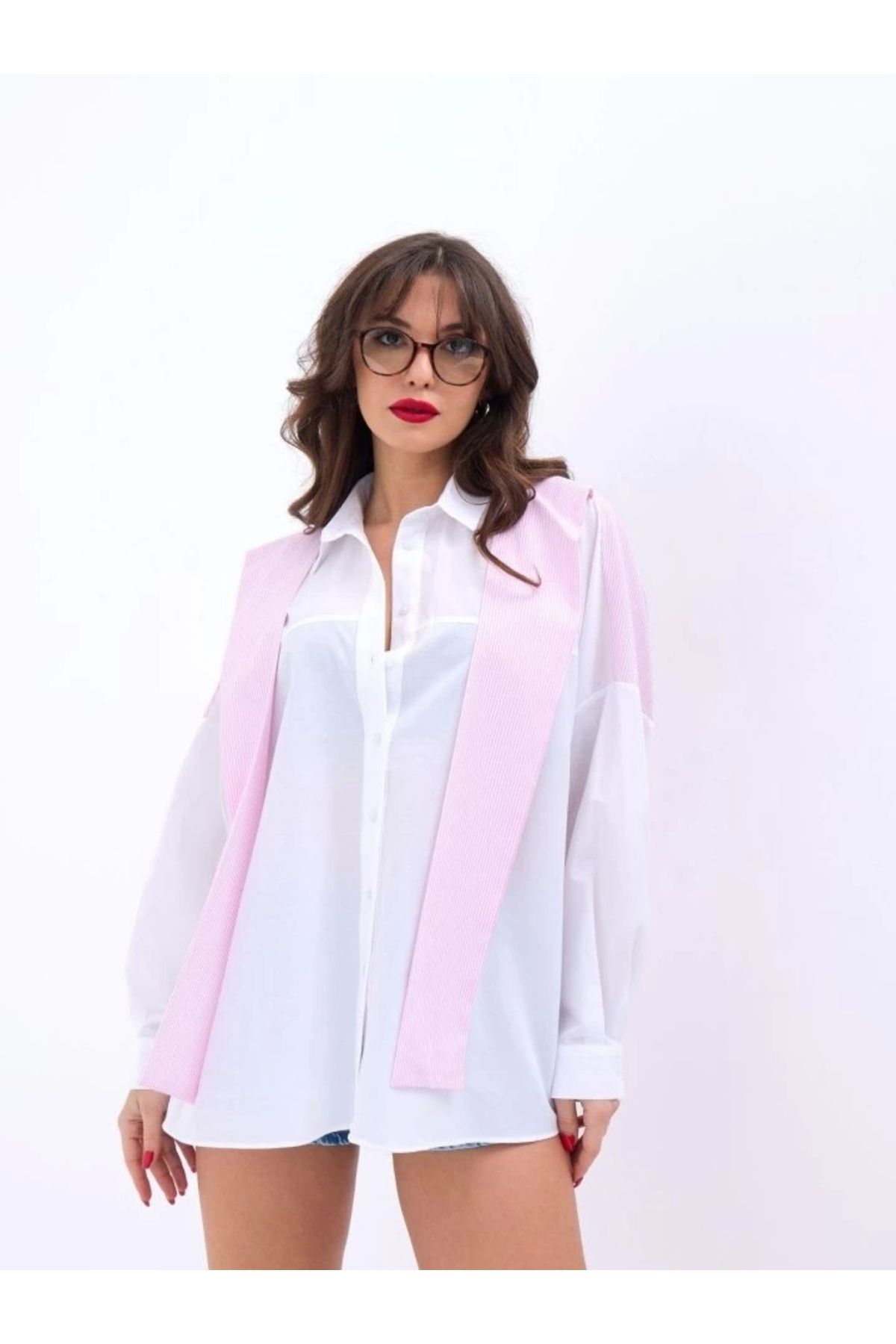 nedo7 6749 GÖMLEK-PEMBE ÇİZGİLİ