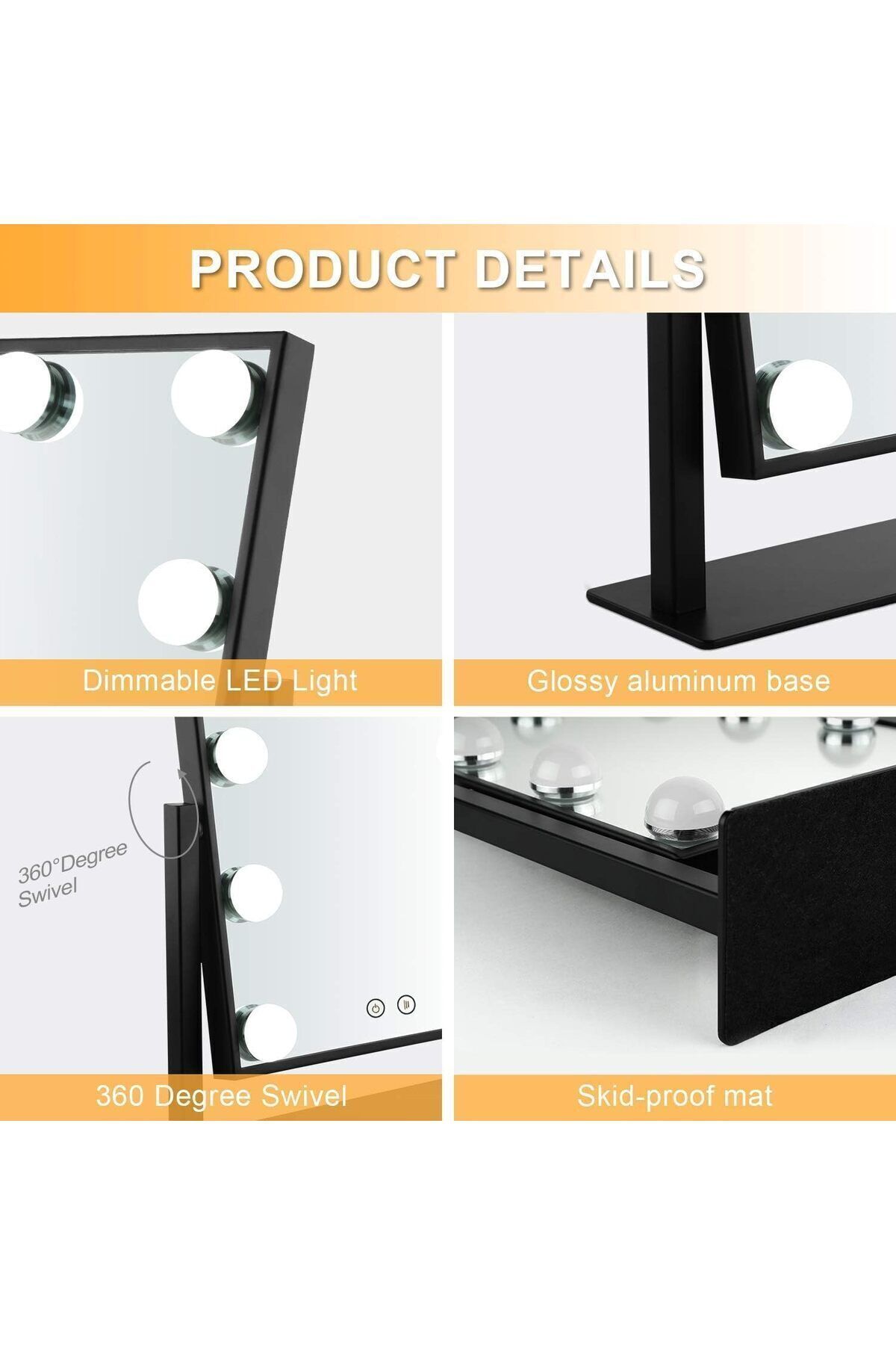 Saharaz-MakeUp Mirror,with 3 Color Light Conversion,10X Magnification,9 LED Lights,for Home Use 3