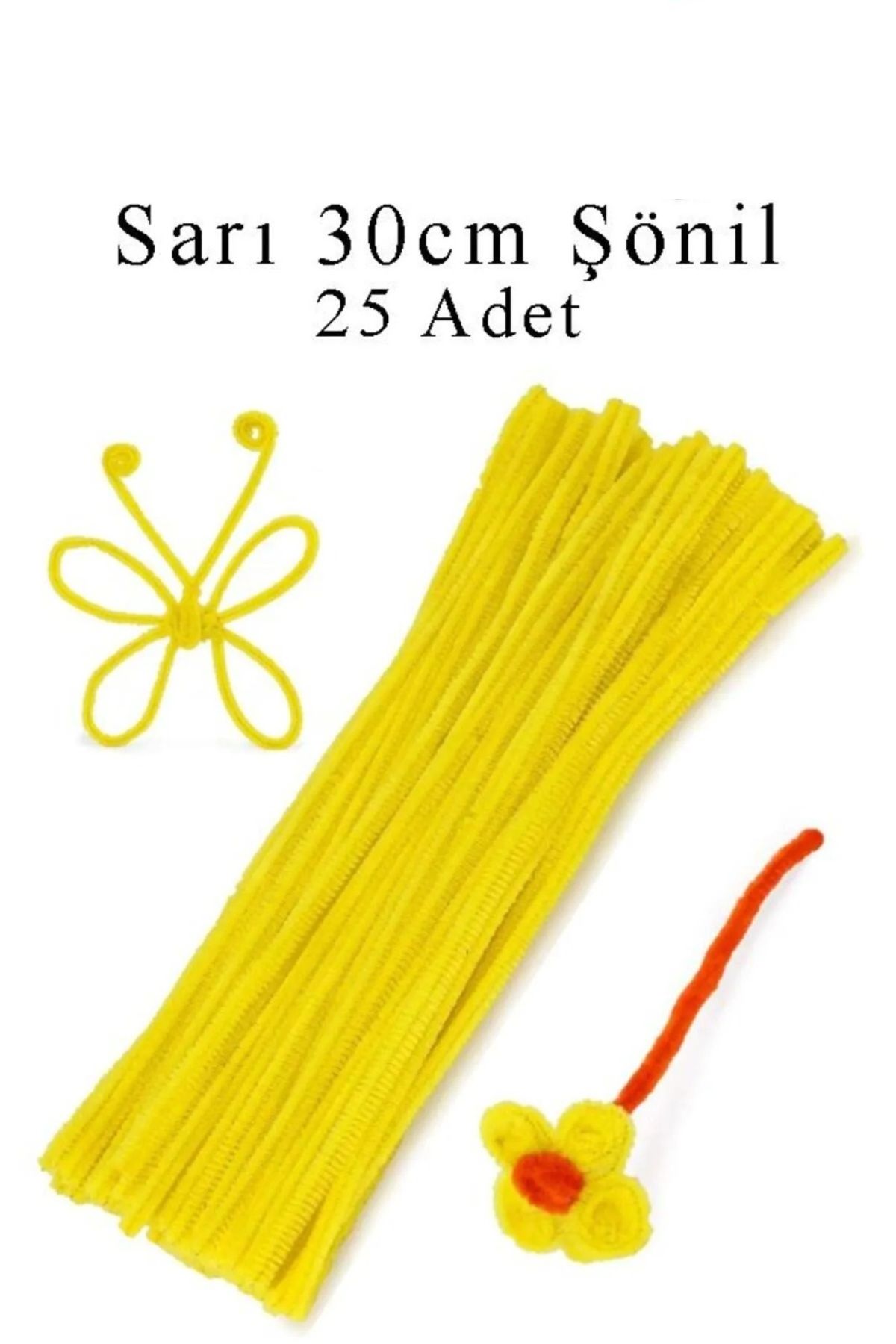 W-Design 25'li Sarı Renkli Şönil, Eğitici Şönil Seti, Tüylü Tel, 30 cm, Peluş Tel