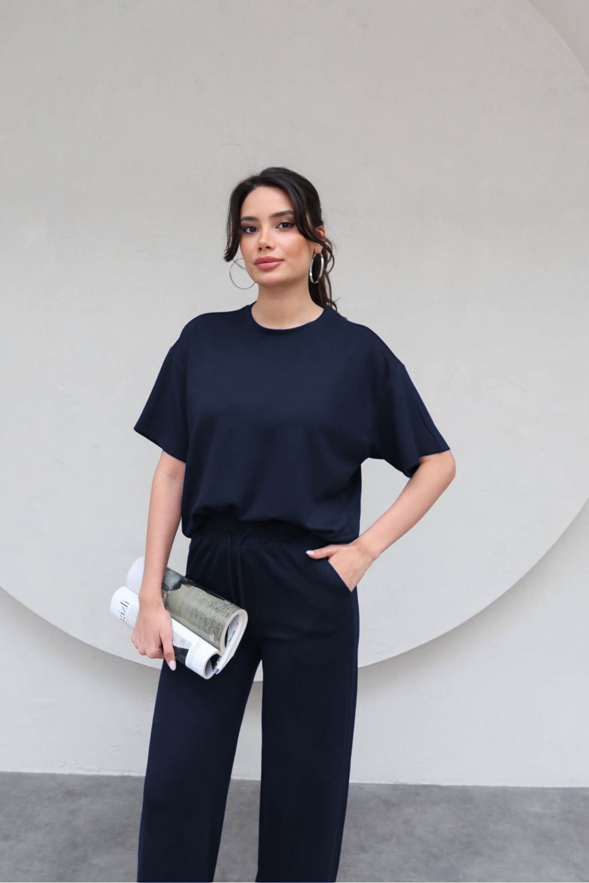CMZ COLLECTİON Kadın Yazlık Penye Takım – Kısa Kollu Bluz & İspanyol Paça Pantolon