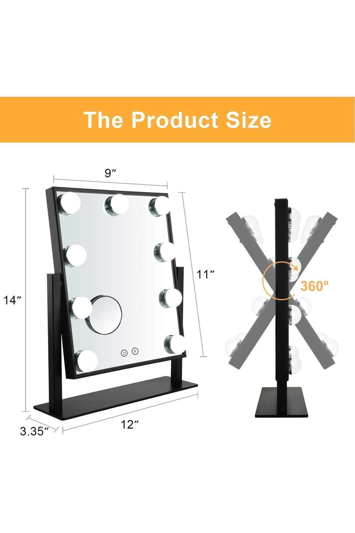 Saharaz-MakeUp Mirror,with 3 Color Light Conversion,10X Magnification,9 LED Lights,for Home Use 4