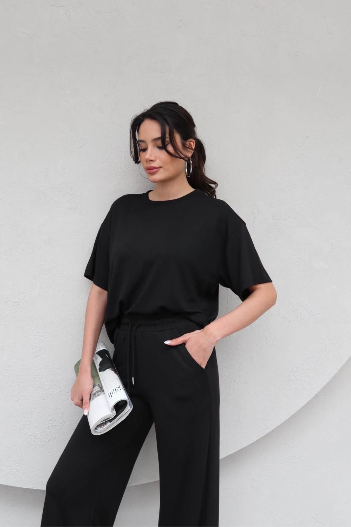 CMZ COLLECTİON Kadın Yazlık Penye Takım – Kısa Kollu Bluz & İspanyol Paça Pantolon