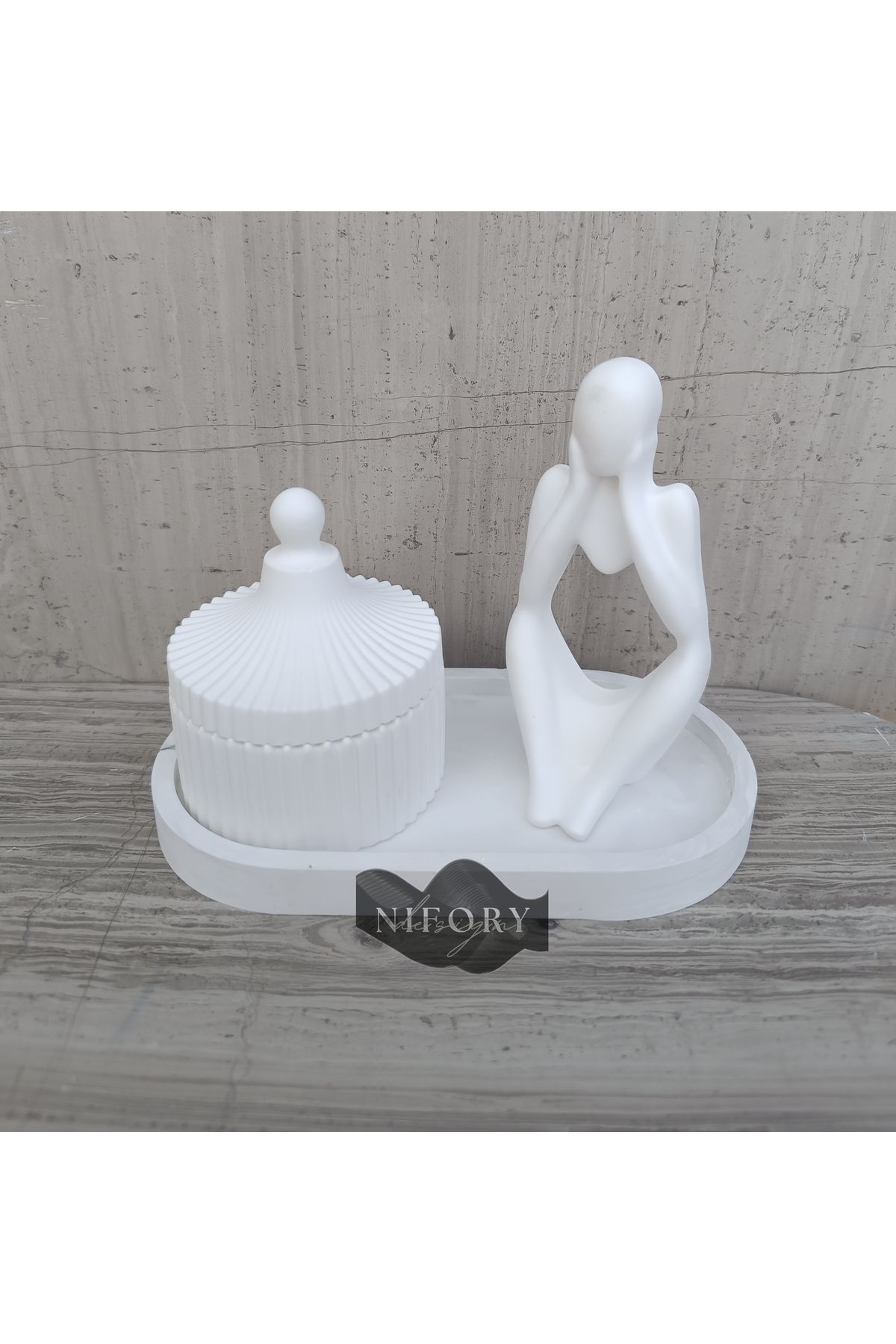 Nifory 520-N033 Dekoratif Beton Sunum Aksesuar Set Beton Biblo Organizer Takımı Çok Amaçlı Dekoratif Set