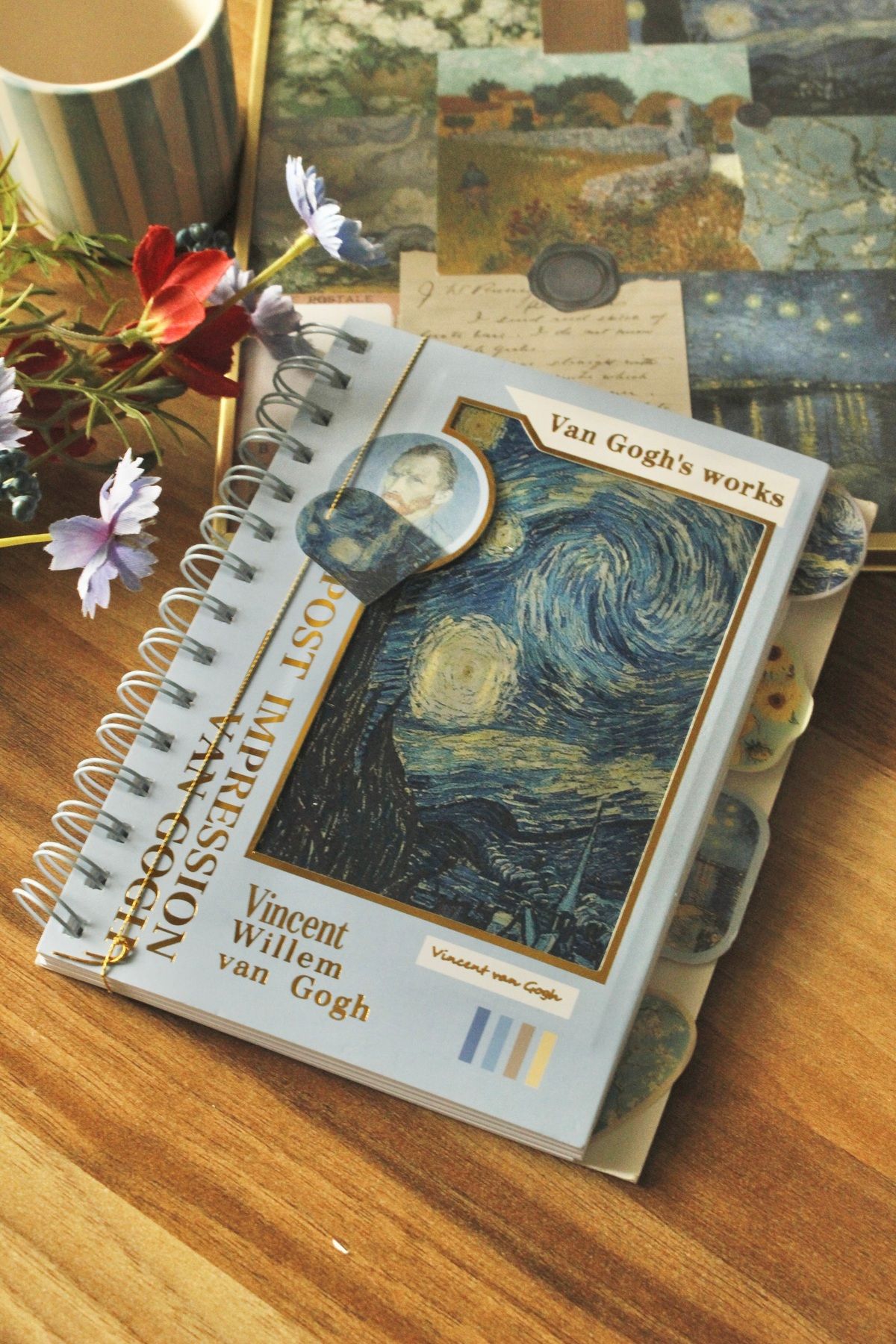 Nova Crafts Hologramlı Ayraçlı Mavi Renkli Van Gogh Eserleri Spiralli / Telli Not Okul Defteri