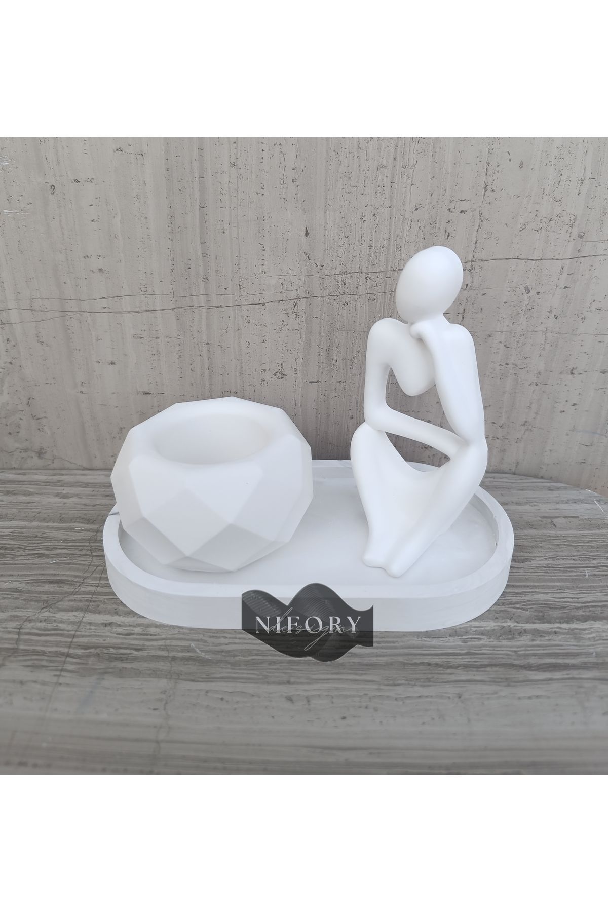 Nifory 520-N035 Dekoratif Beton Sunum Aksesuar Set Beton Biblo Organizer Takımı Çok Amaçlı Dekoratif Set