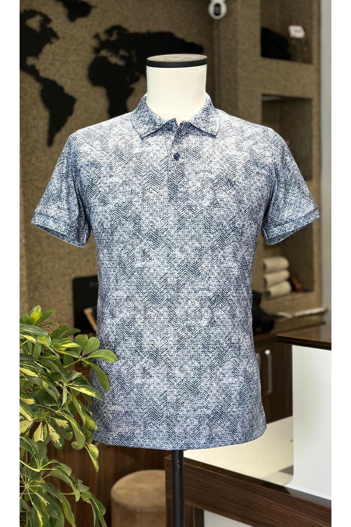 ELEVLİ Desenli Polo Yaka Erkek Tişört Mavi
