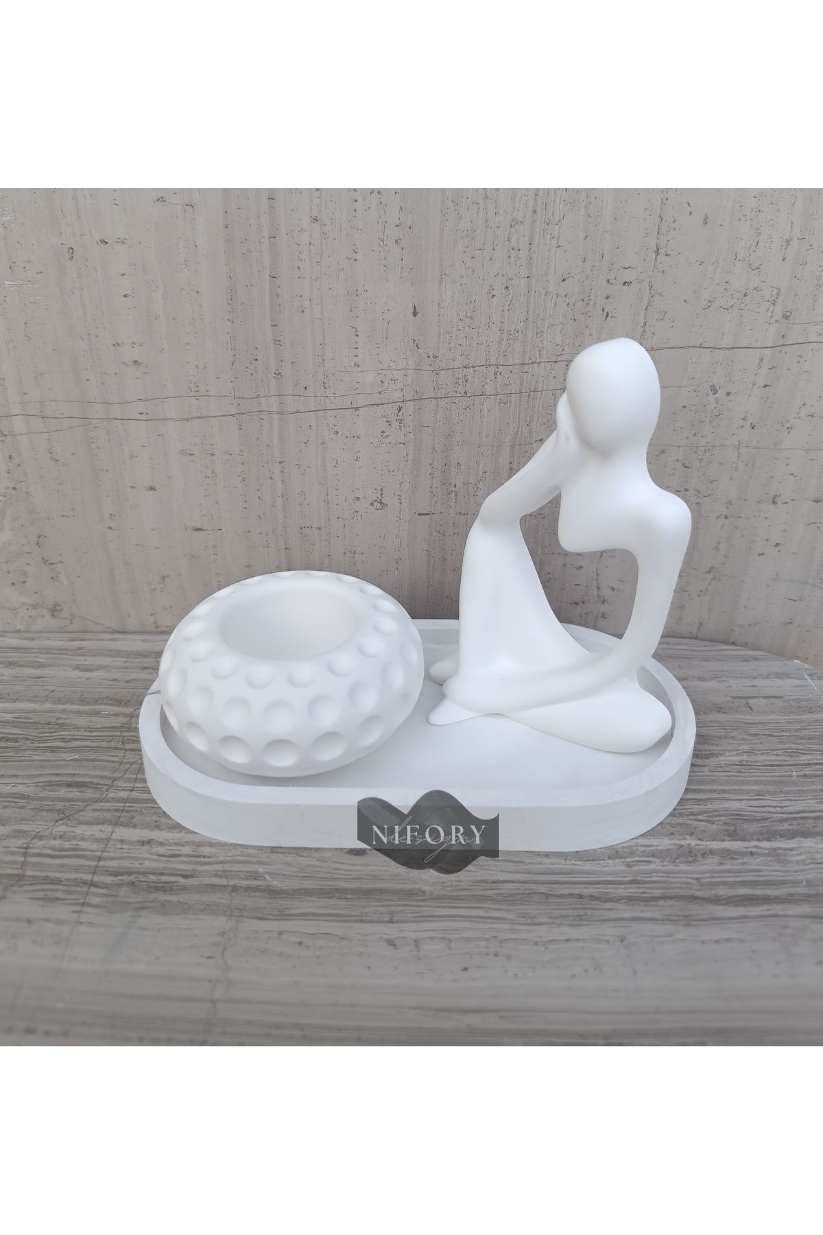 Nifory 520-N037 Dekoratif Beton Sunum Aksesuar Set Beton Biblo Organizer Takımı Çok Amaçlı Dekoratif Set