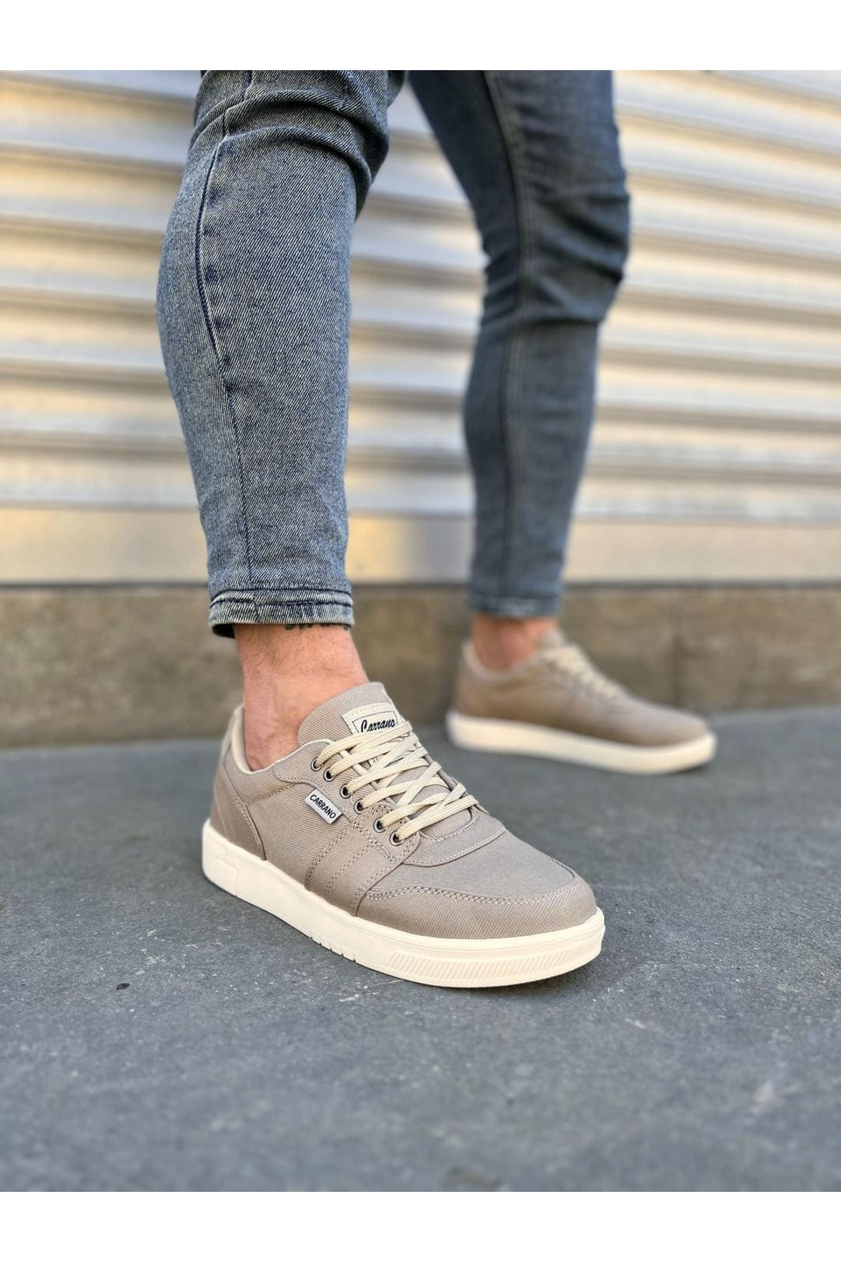 Joy Ayakkabı JY0118 REX Bağcıklı Keten Kumaş Erkek Günlük Sneaker Ayakkabı KKT - Bej