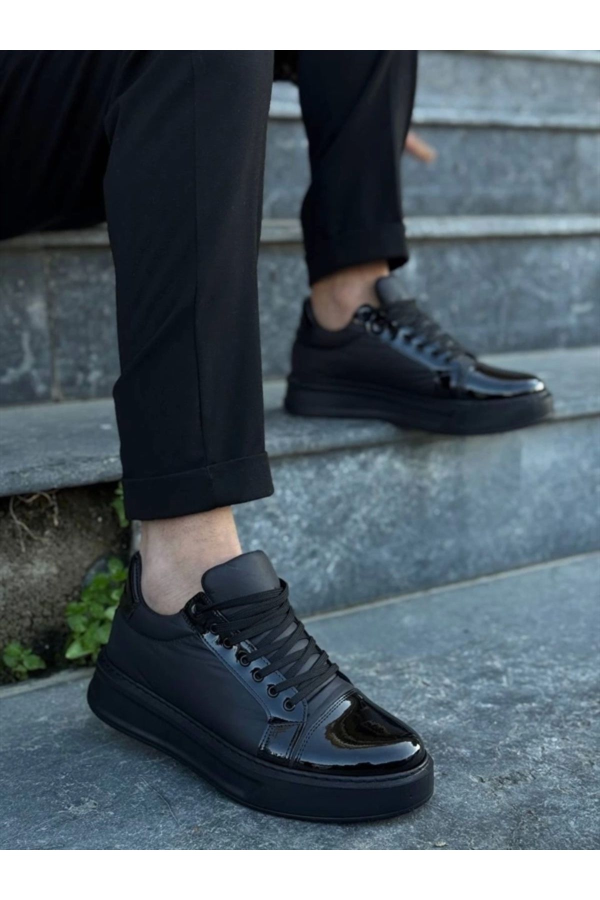 FASHIONLINE KB-X46 Kuback Siyah Rugan Yüksek Siyah Taban Günlük Spor Ayakkabı