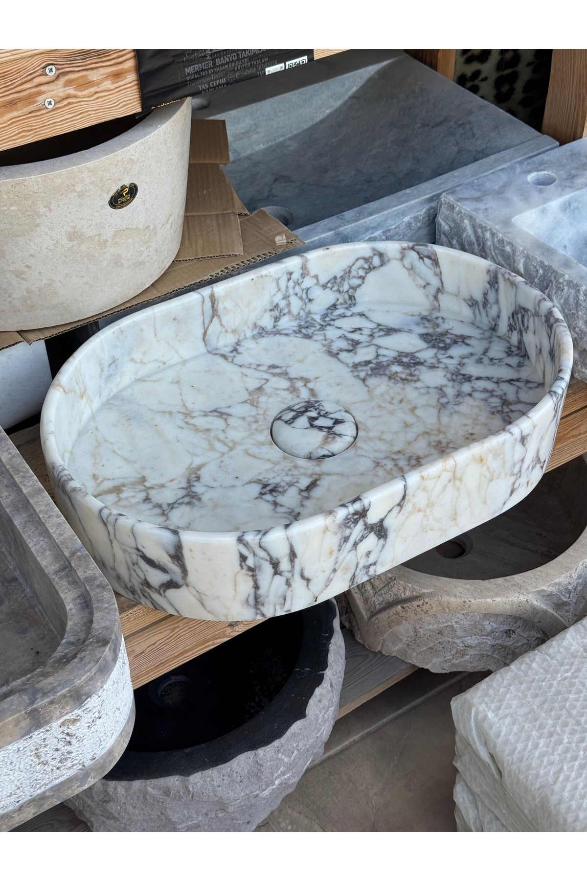 Polen Stone Menekşe Mermer Elips Lavabo | 60 × 40 × 14 cm