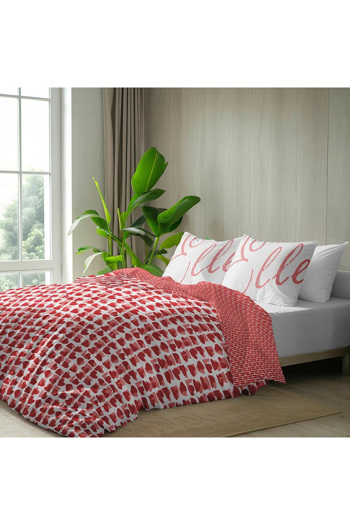 ELLE HOME Amor Çift Kişilik Nevresim Takımı - Kırmızı