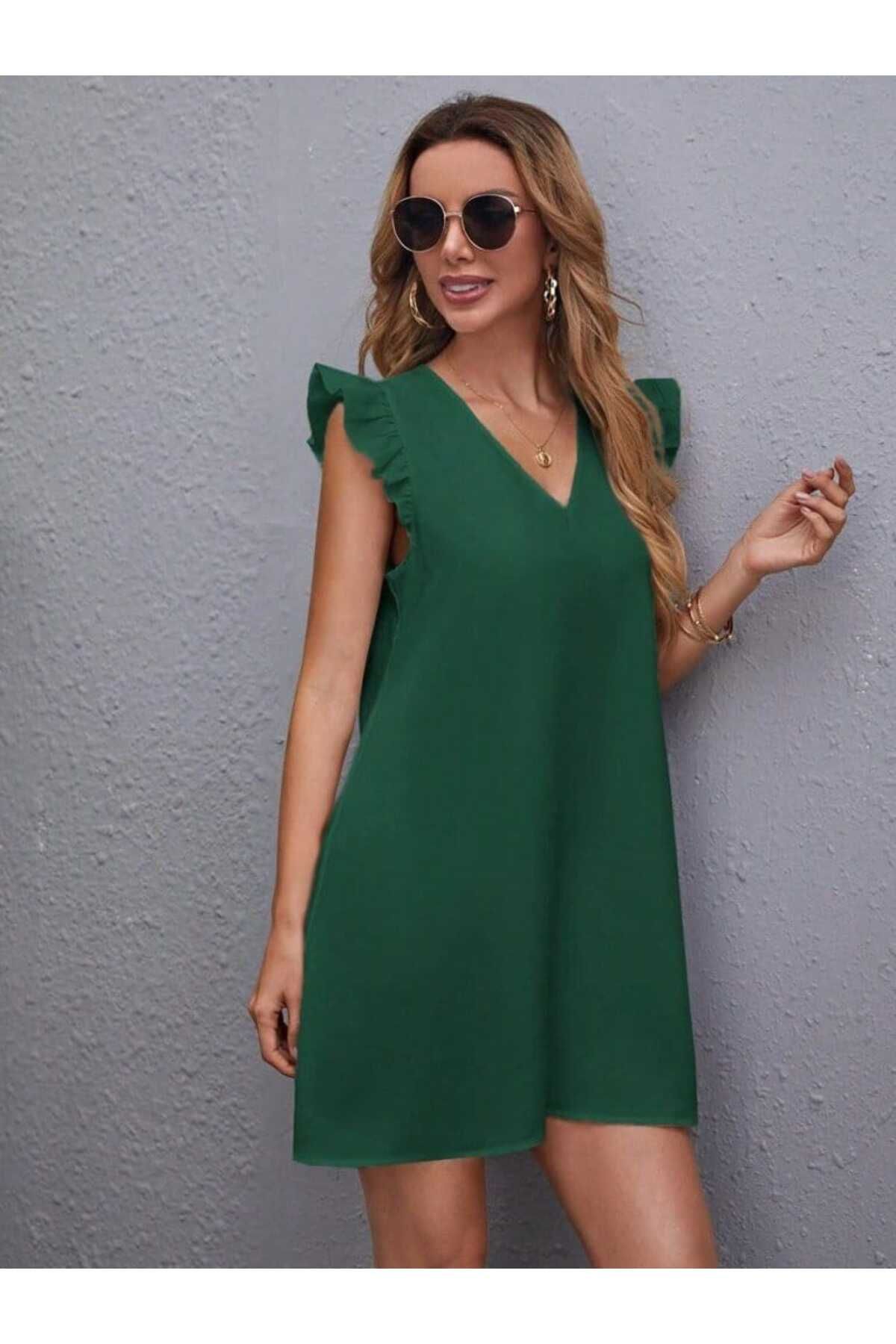 Kokosh moda Kadın V Yaka Kısa Kollu Krep Elbise