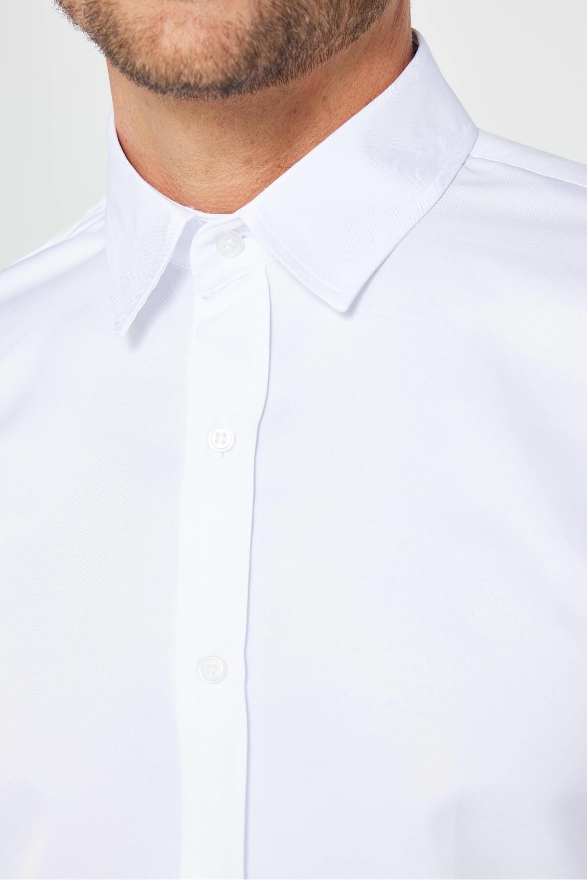 Tudors-Slim Fit Μακρυμάνικο εύκολο σιδέρωμα με αναπνέουσα υφή Γραβάτα Four Seasons Λευκό ανδρικό πουκάμισο 4