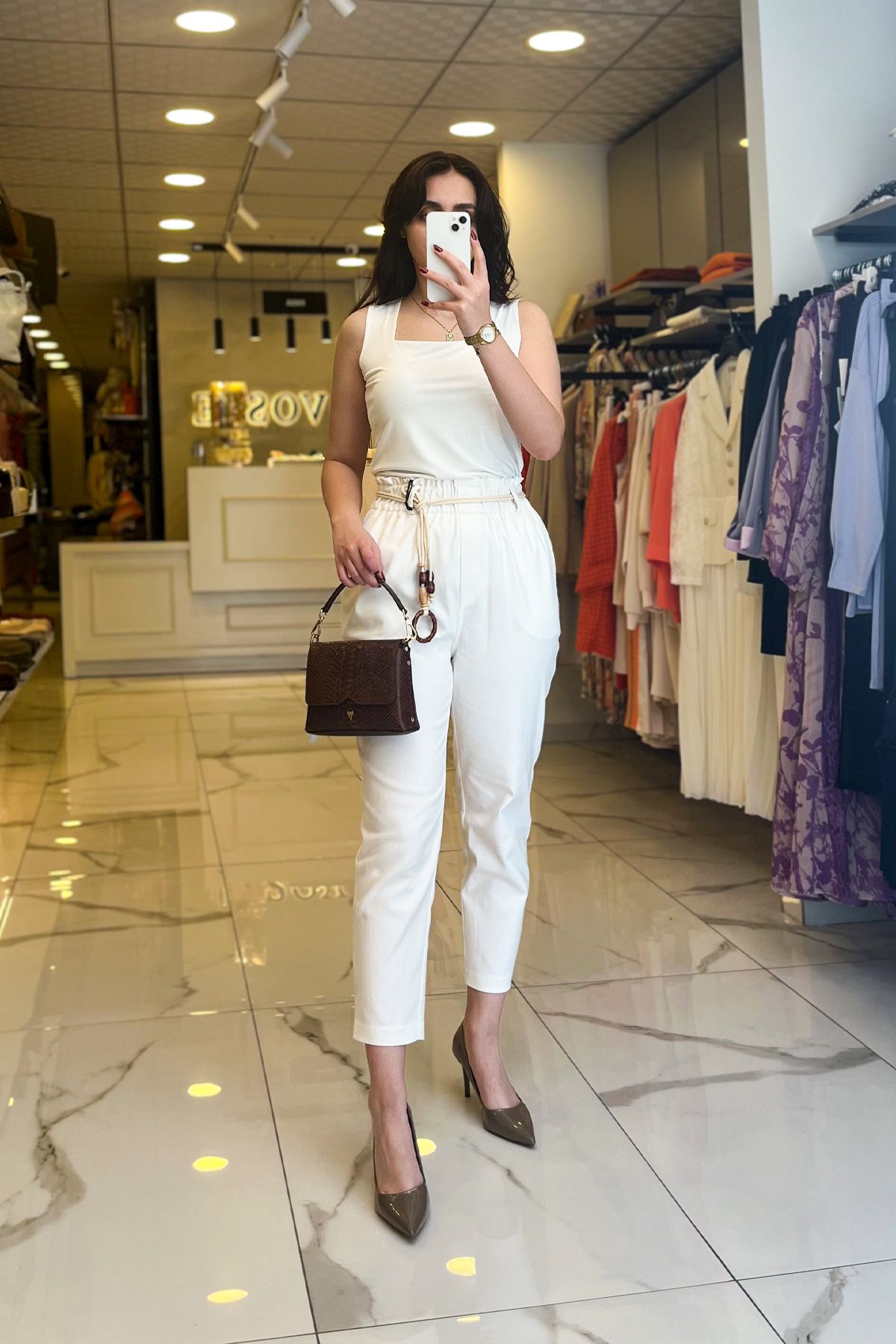 Vosse Sedna Beyaz Beli Lastikli Havuç Pantolon