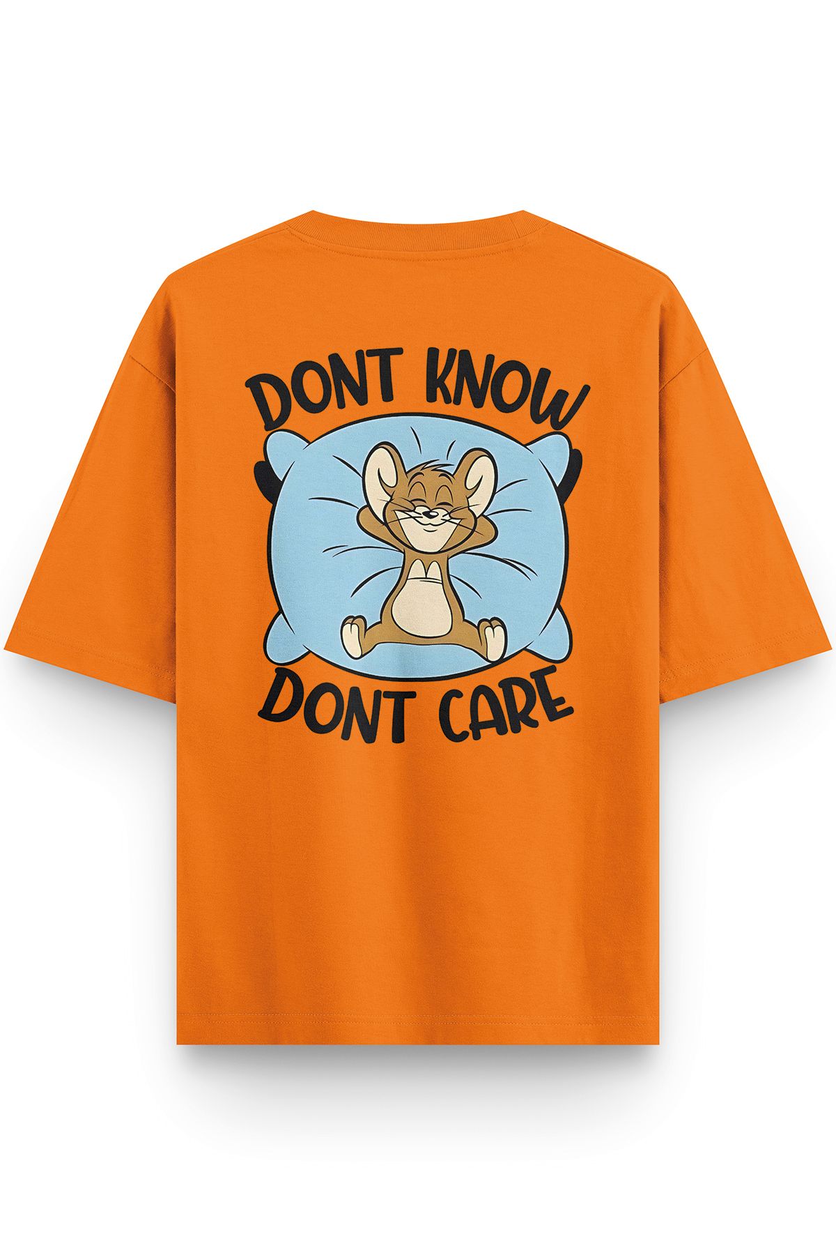 Overoz Turuncu Yarı Oversize Tshirt Tom And Jerry Baskılı Oversize Yazılı Unisex Tişört 1381-T